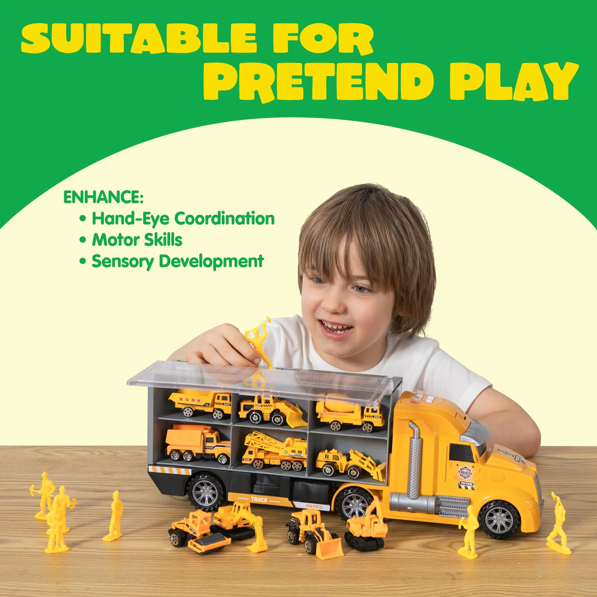 JOYIN 25 in 1 Kids Construction Truck Toy Set, 24Pcs Push and Go Cars and Worker Figures, Toddler Play Vehicles with Sounds and Light, Christmas Birthday Gifts Toys for 3 4 5 6 7 Years Old Grandkids - Image 6