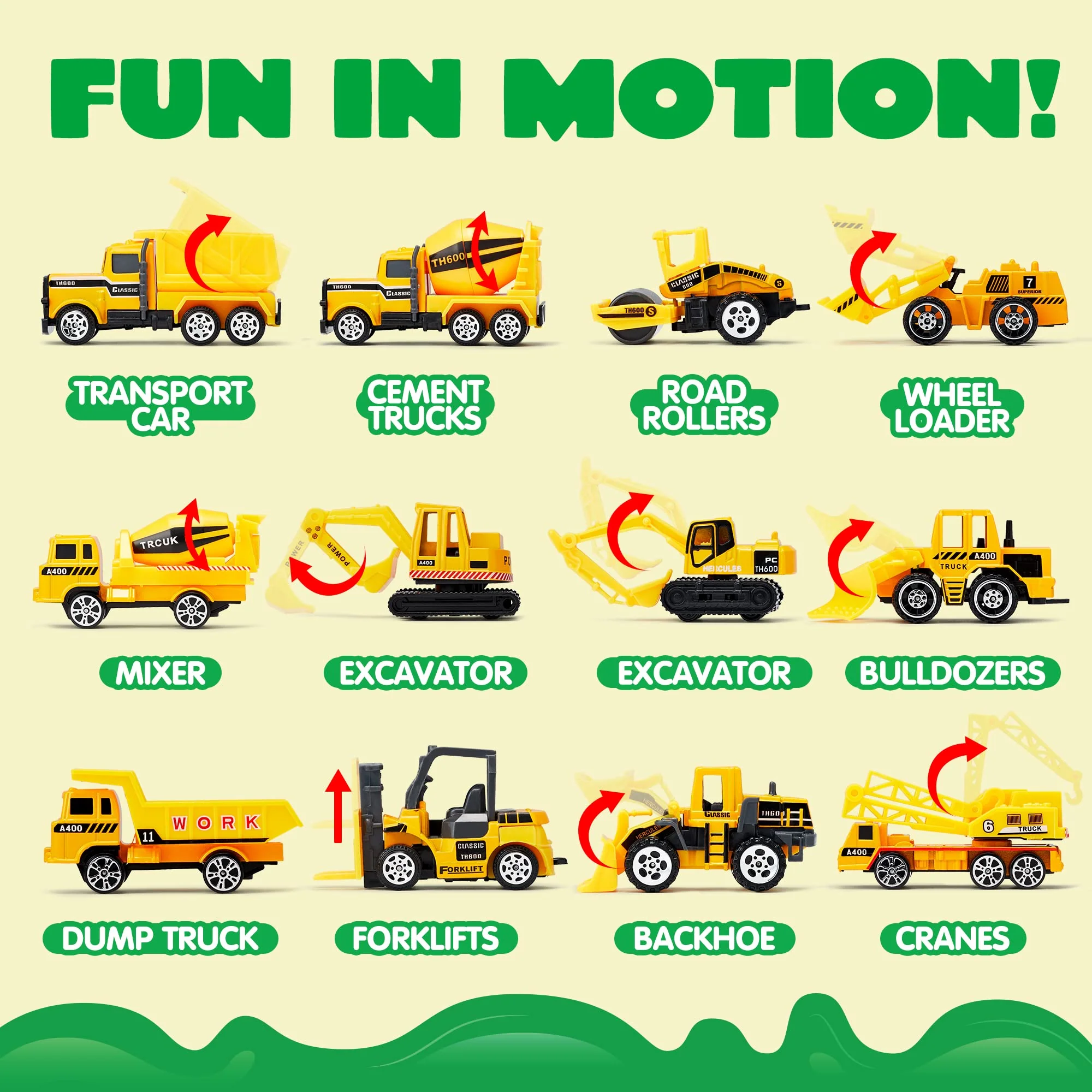 JOYIN 25 in 1 Kids Construction Truck Toy Set, 24Pcs Push and Go Cars and Worker Figures, Toddler Play Vehicles with Sounds and Light, Christmas Birthday Gifts Toys for 3 4 5 6 7 Years Old Grandkids - Image 7
