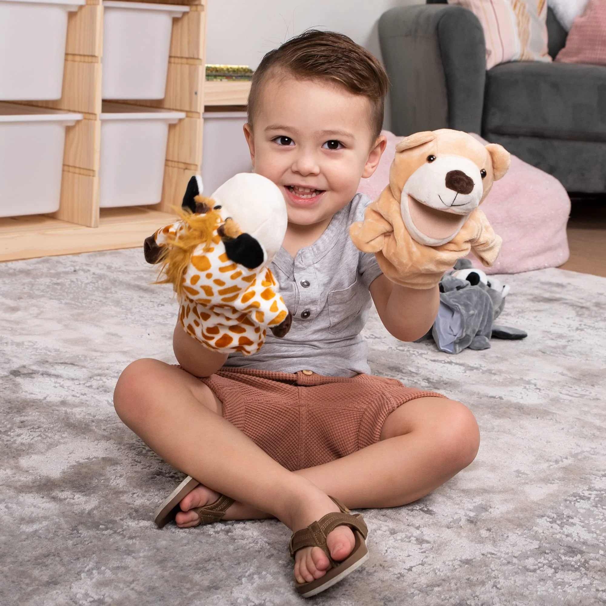 JOYIN 6Pcs Kids Hand Puppet Set with Working Mouth, Toddler Animal Plush Toy Includes Elephant, Giraffe, Lion, Bear, Raccoon and Monkey for Show Theater, Christmas Birthday Gifts for Kid - Image 4