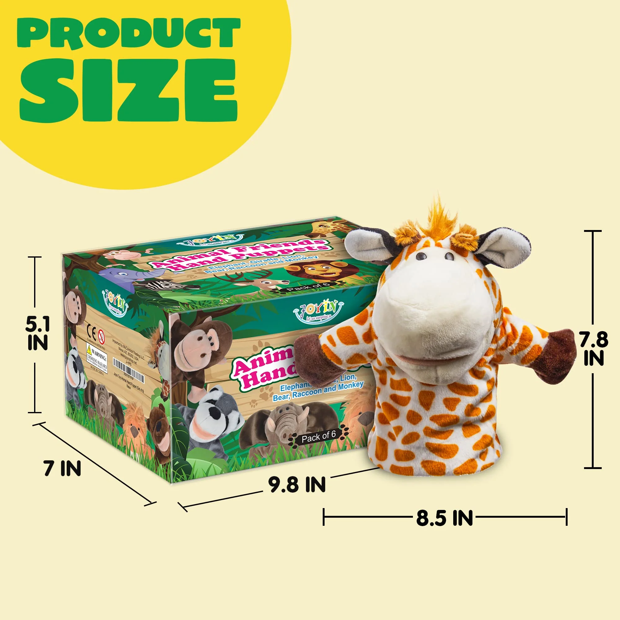 JOYIN 6Pcs Kids Hand Puppet Set with Working Mouth, Toddler Animal Plush Toy Includes Elephant, Giraffe, Lion, Bear, Raccoon and Monkey for Show Theater, Christmas Birthday Gifts for Kid - Image 5