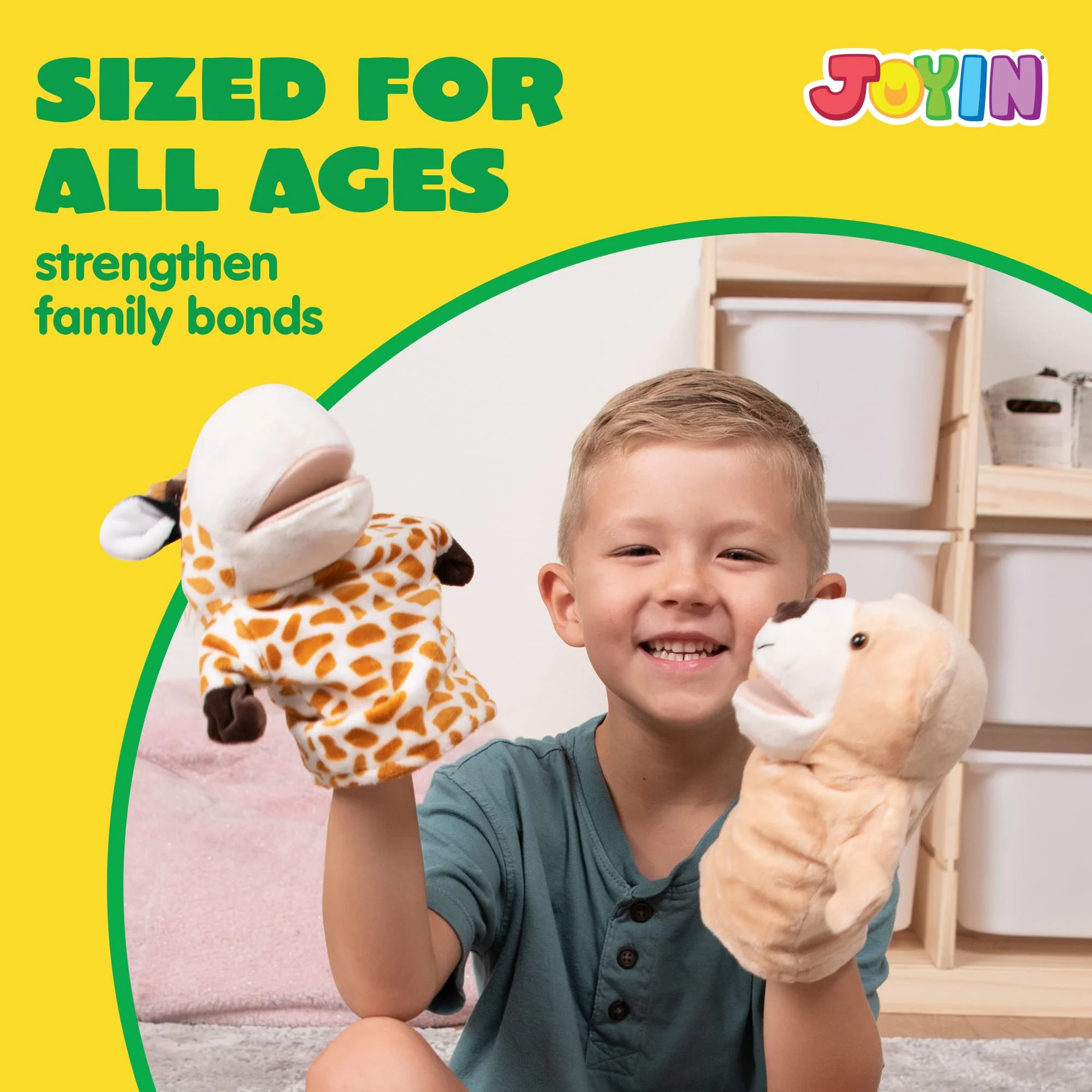 JOYIN 6Pcs Kids Hand Puppet Set with Working Mouth, Toddler Animal Plush Toy Includes Elephant, Giraffe, Lion, Bear, Raccoon and Monkey for Show Theater, Christmas Birthday Gifts for Kid - Image 6