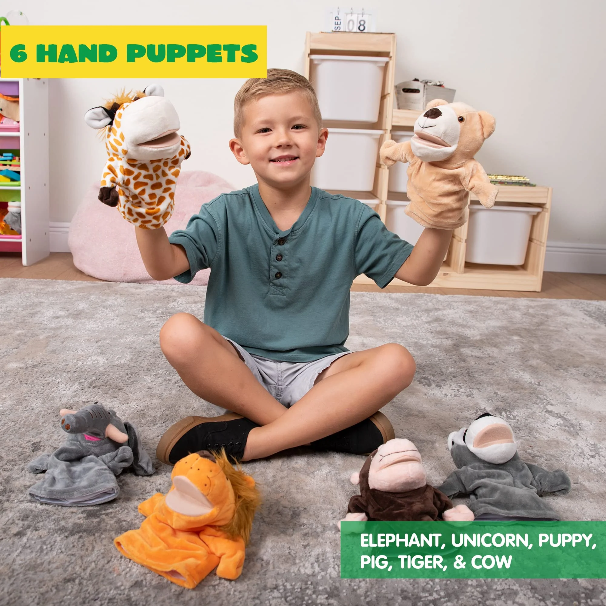 JOYIN 6Pcs Kids Hand Puppet Set with Working Mouth, Toddler Animal Plush Toy Includes Elephant, Giraffe, Lion, Bear, Raccoon and Monkey for Show Theater, Christmas Birthday Gifts for Kid - Image 7