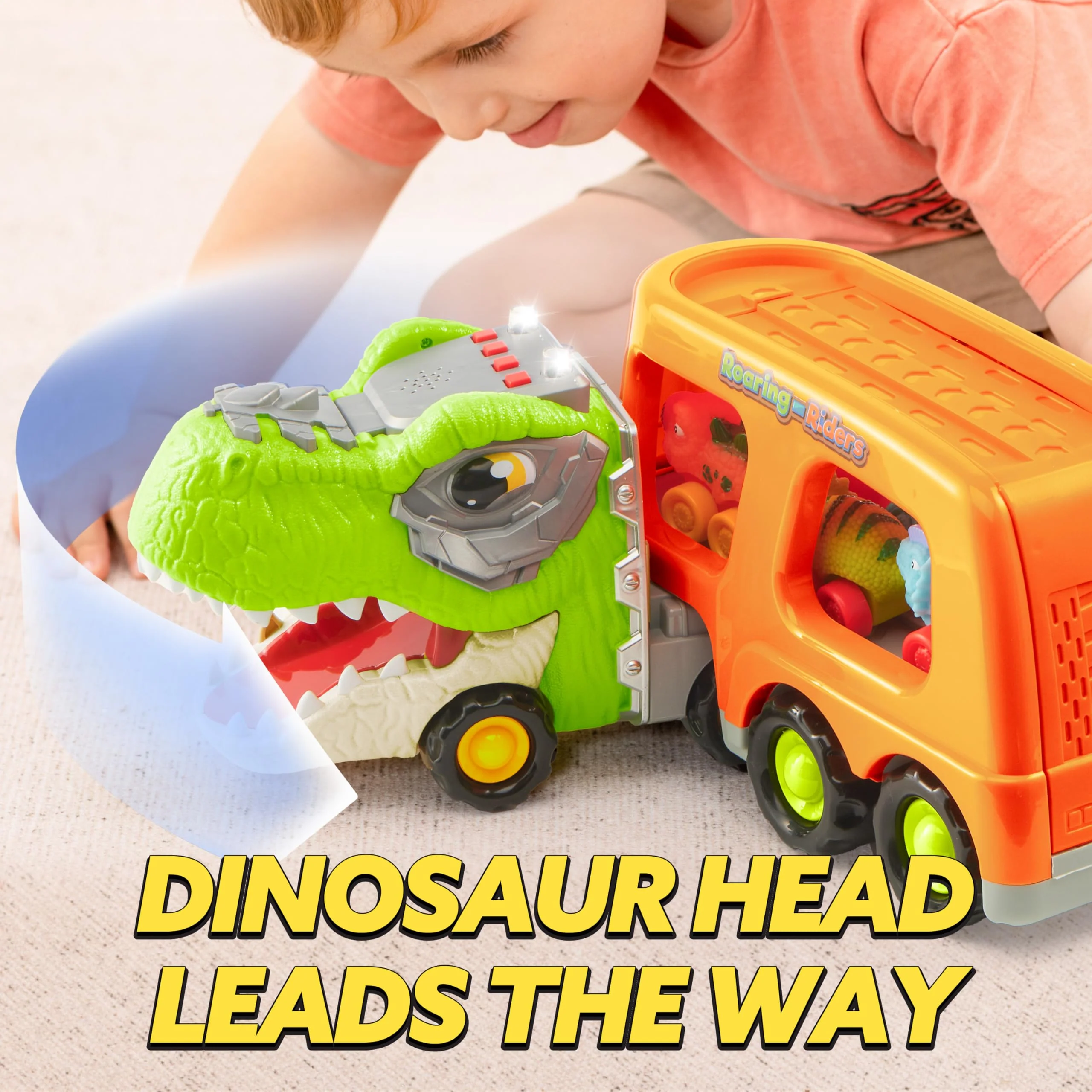 JOYIN Dinosaur Toys for Kids 2-4, Toddler Boy Toys, Dinosaur Carrier Truck with 6 Rubber Car Vehicles, Christmas Birthday Gifts with Music & Lights for 2 3 4 5 Year Old - Image 2