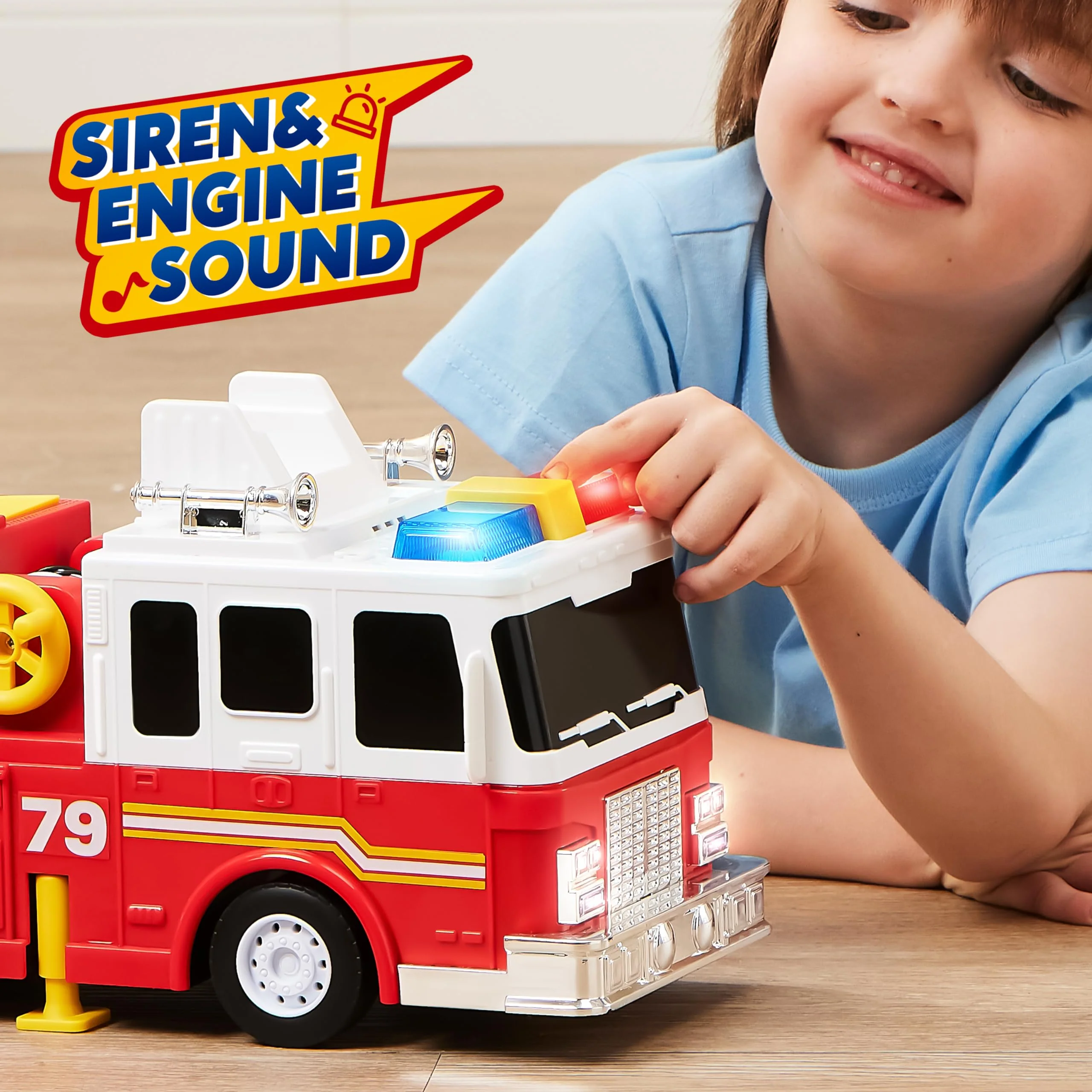 JOYIN Extra Large Toddler Fire Truck Toys for Boys with 33-inch Ladder, Lights & Sprinkler Pump, Big Emergency Vehicle, Kids Toys for Age 3, 4, 5, 6, 7, Christmas Birthday Gift for Grandkids - Image 5