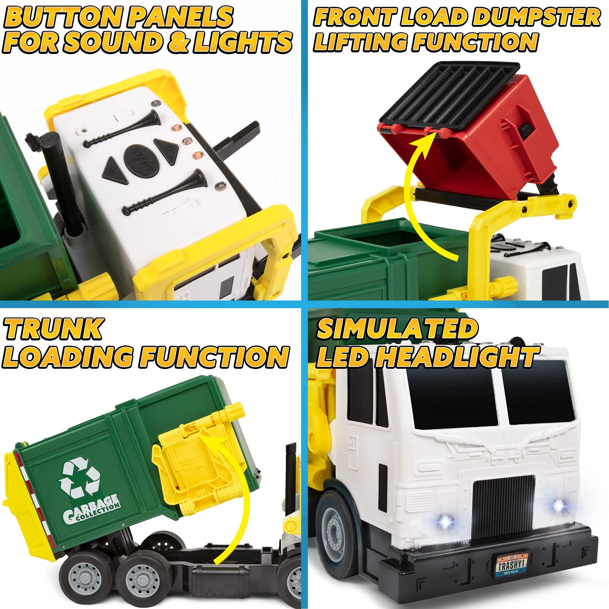 JOYIN Garbage Truck Toys, Toys for 3 4 5 6 7 8+Years Old Boys, Bin Lorry Toy, Realistic Big Garbage Truck with Lights and Sounds,Front Load Dumpster,Trash Bins with Trash Cards,Birthday Gifts for Boys - Image 5
