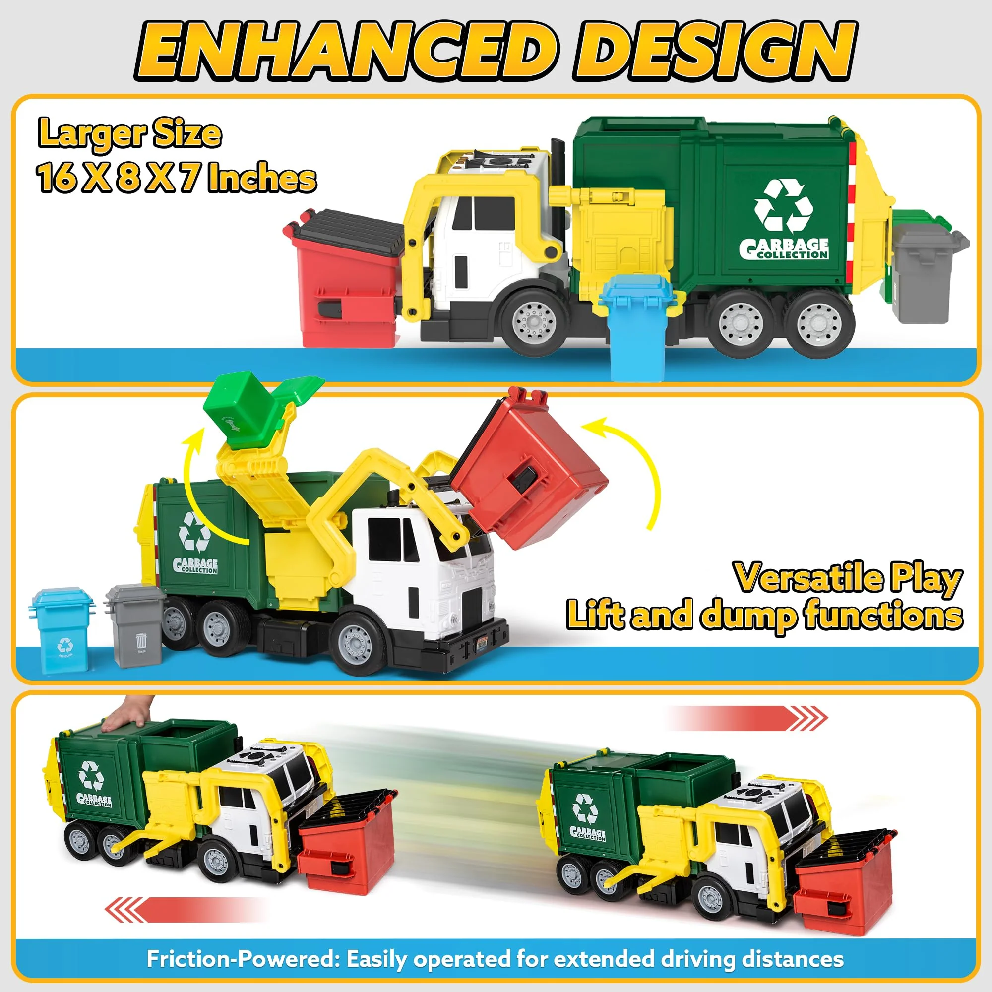 JOYIN Garbage Truck Toys, Toys for 3 4 5 6 7 8+Years Old Boys, Bin Lorry Toy, Realistic Big Garbage Truck with Lights and Sounds,Front Load Dumpster,Trash Bins with Trash Cards,Birthday Gifts for Boys - Image 7