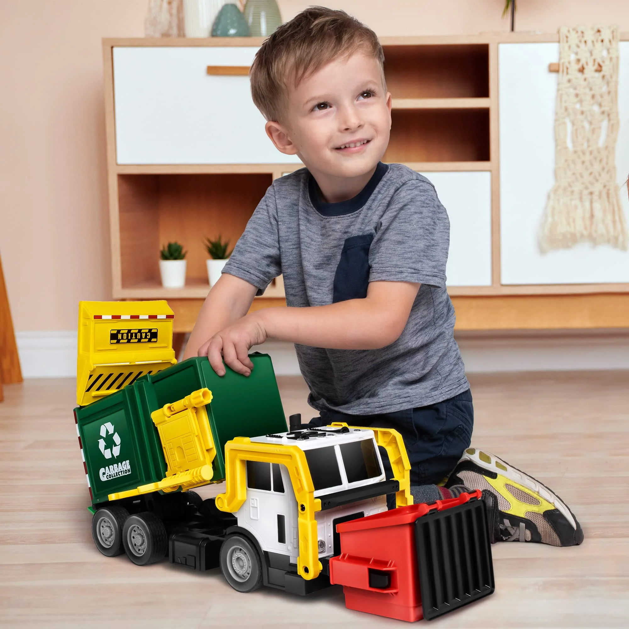 JOYIN Large Friction Powered Garbage Truck Toy Set, Includes Dumpster, Trash Bins, and Learning Cards for Kids, Boy Toys Birthday Gift for Boys Girls Kids Toddler Gift for Christmas - Image 2