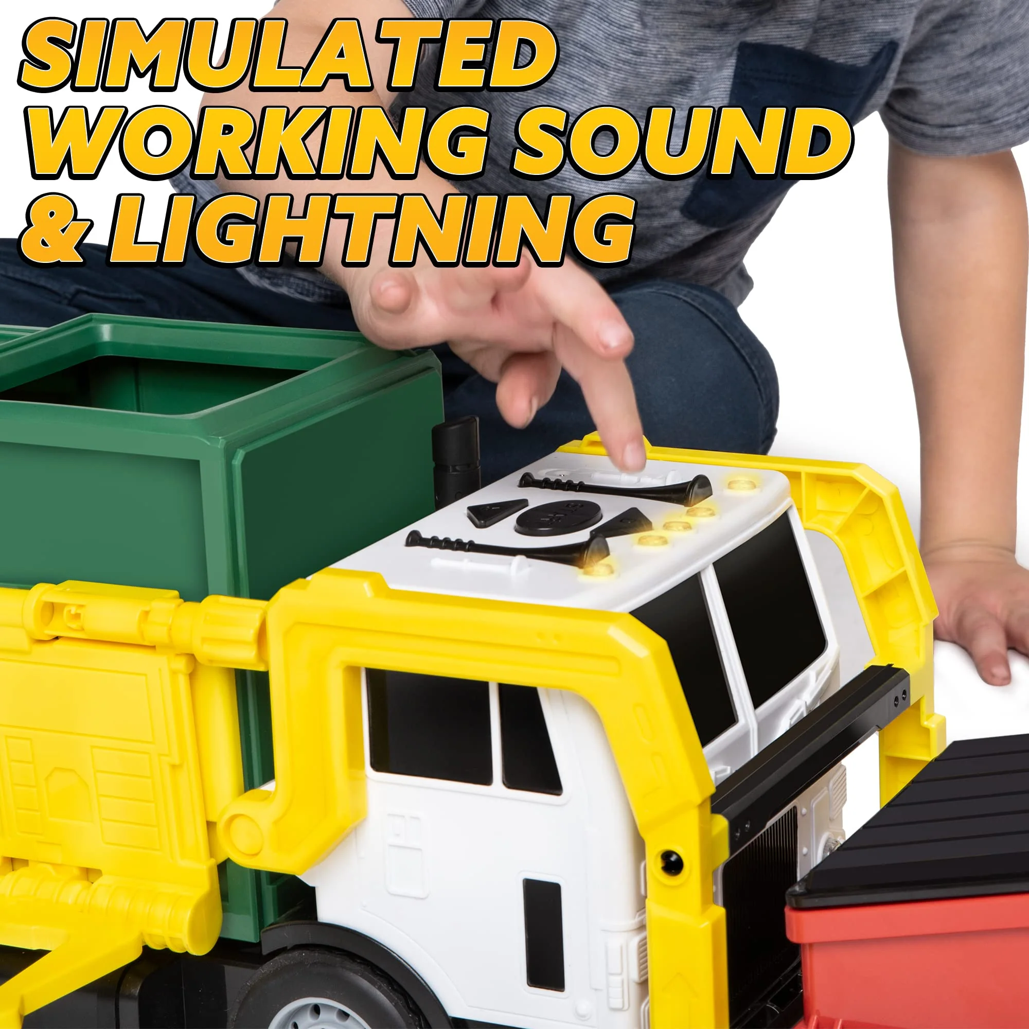 JOYIN Large Friction Powered Garbage Truck Toy Set, Includes Dumpster, Trash Bins, and Learning Cards for Kids, Boy Toys Birthday Gift for Boys Girls Kids Toddler Gift for Christmas - Image 4