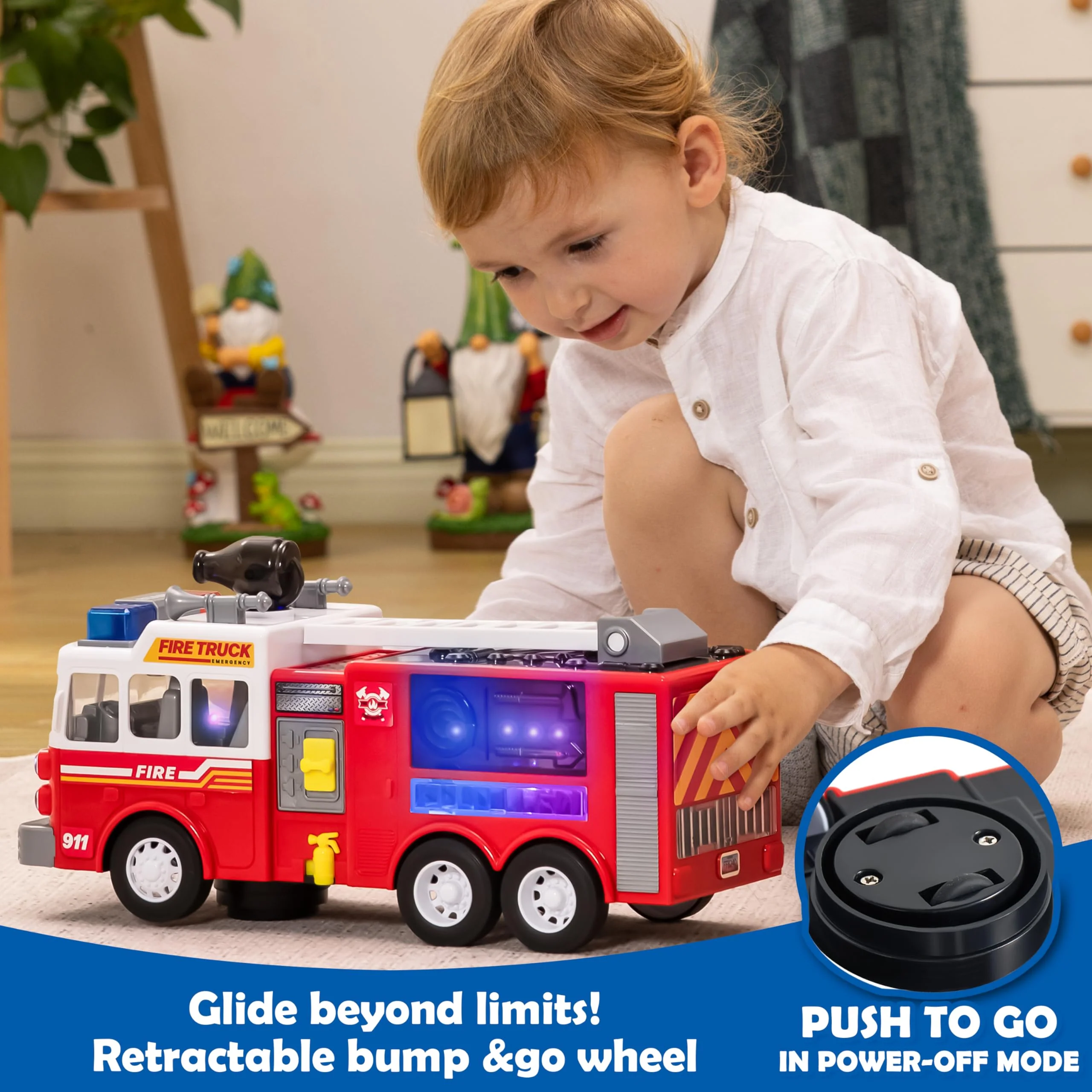 JOYIN LED Fire Truck Toy for Toddlers - LED Projections & Sirens, Bump and Go Fire Engine Trucks with Mode Switch & Volume Control, Kids Firetruck, Boy Toys, Christmas Birthday Gifts for Grandkids - Image 3