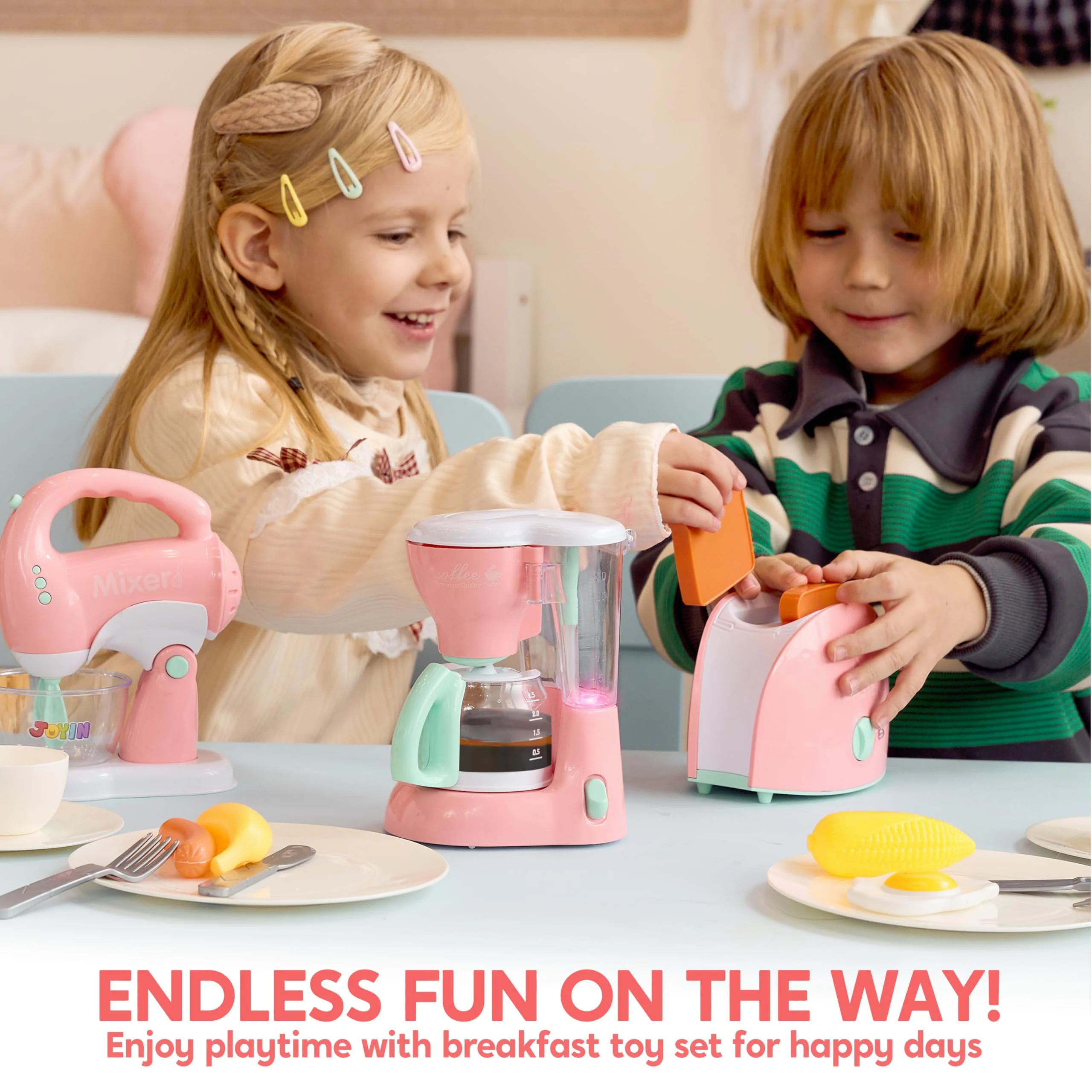 Joyin Play Kitchen Toys, Pretend and Play Food Kitchen Accessories Girls Toy with Coffee Maker, Mixer, Toaster with Realistic Lights& Sounds, Birthday Gift for Kids Gifts for Christmas - Image 4