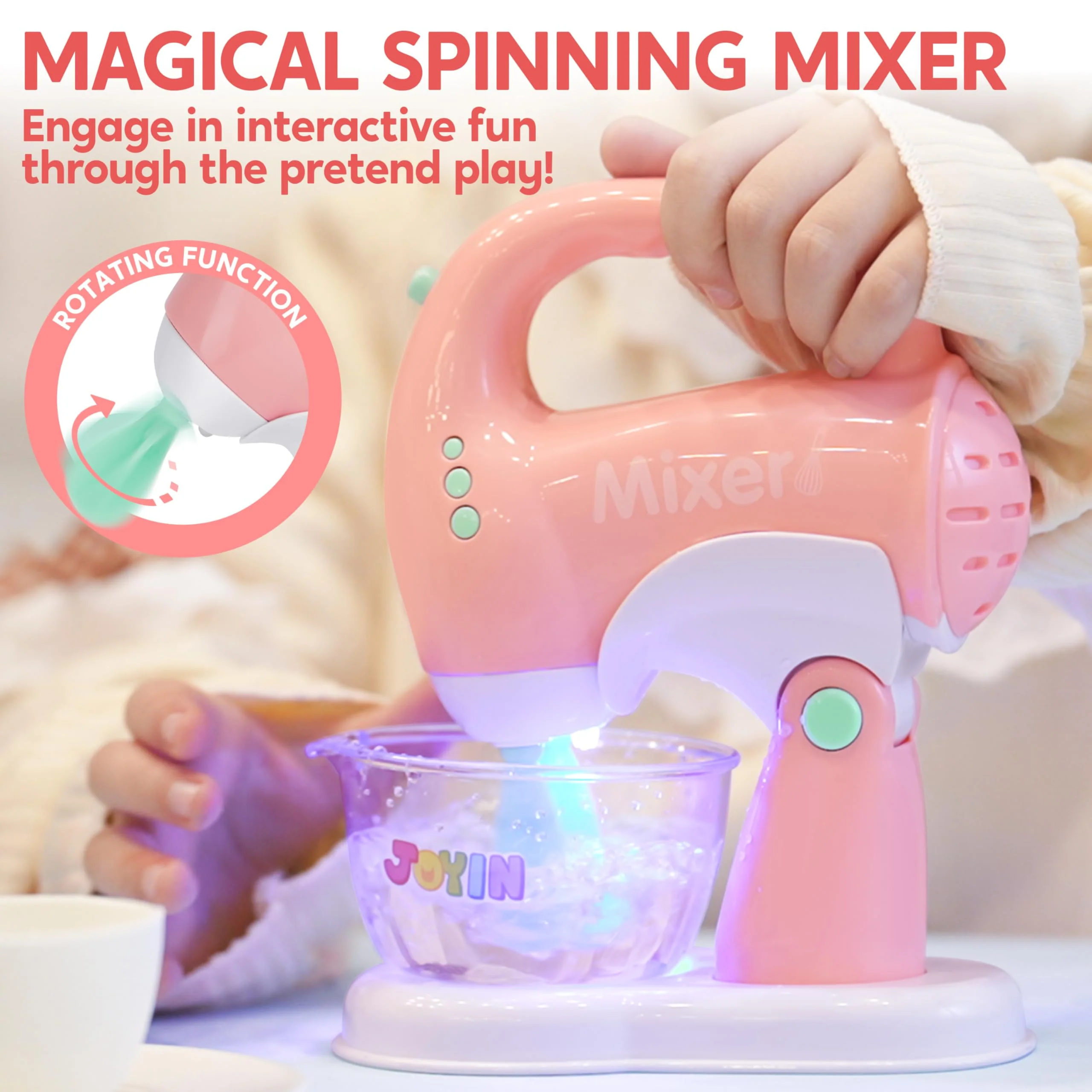 Joyin Play Kitchen Toys, Pretend and Play Food Kitchen Accessories Girls Toy with Coffee Maker, Mixer, Toaster with Realistic Lights& Sounds, Birthday Gift for Kids Gifts for Christmas - Image 6