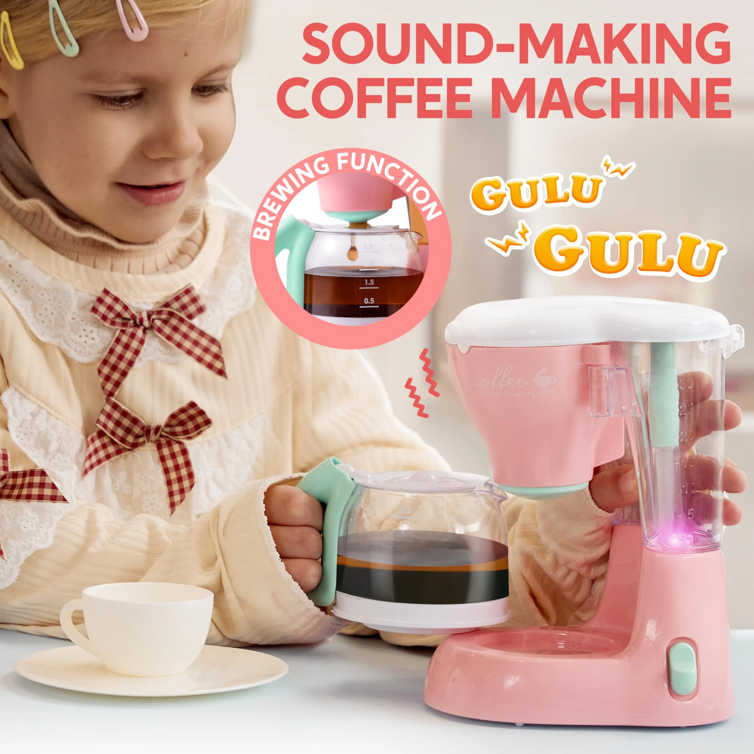 Joyin Play Kitchen Toys, Pretend and Play Food Kitchen Accessories Girls Toy with Coffee Maker, Mixer, Toaster with Realistic Lights& Sounds, Birthday Gift for Kids Gifts for Christmas - Image 7