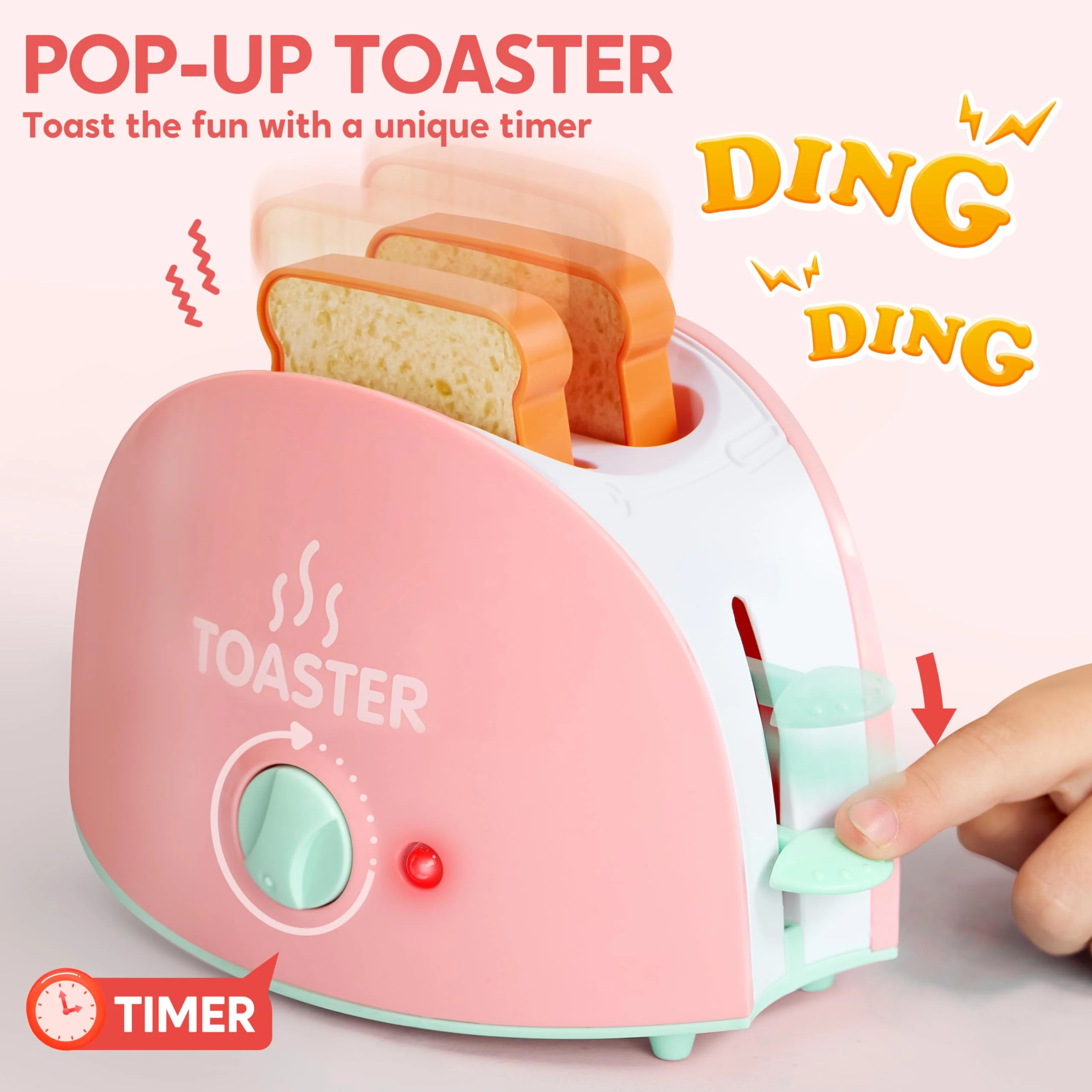 Joyin Play Kitchen Toys, Pretend and Play Food Kitchen Accessories Girls Toy with Coffee Maker, Mixer, Toaster with Realistic Lights& Sounds, Birthday Gift for Kids Gifts for Christmas - Image 8