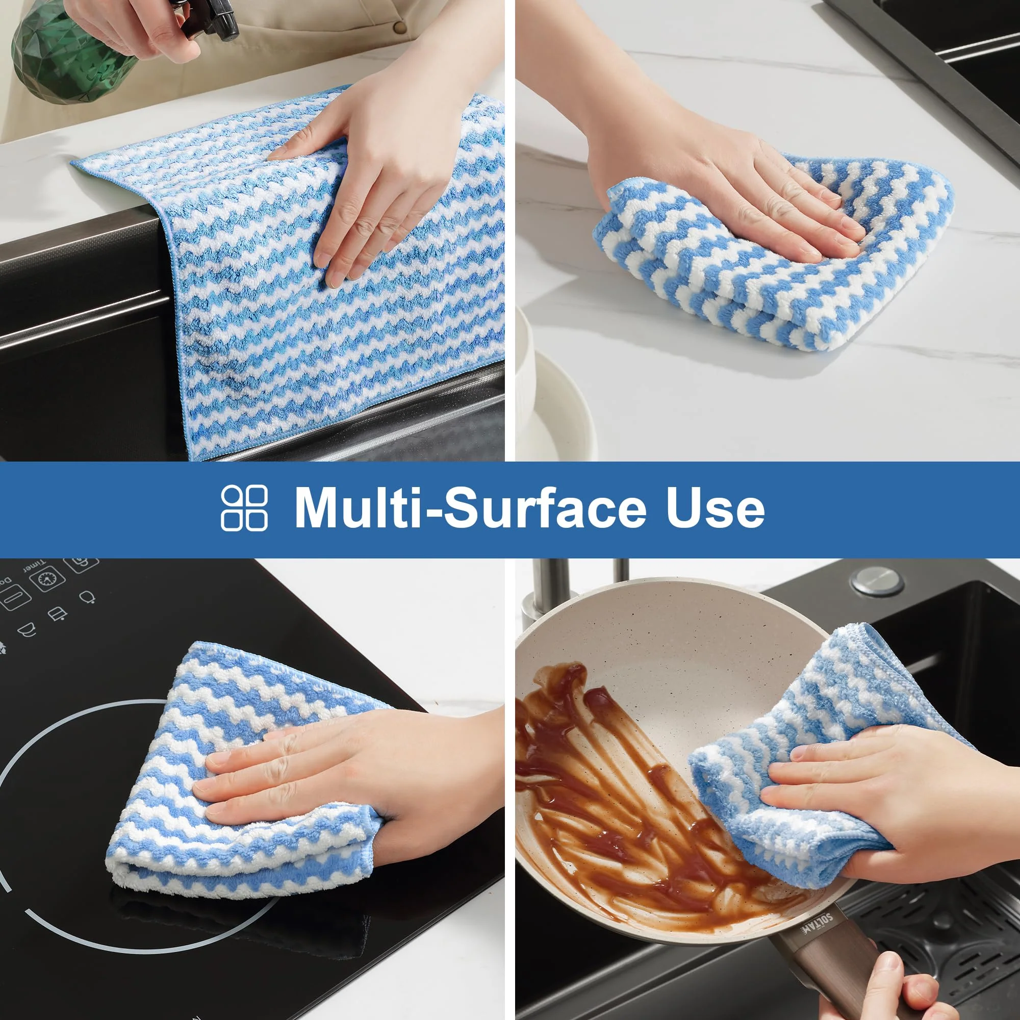 JOYMOOP 108 Packs Microfiber Cleaning Cloths, 10" x 10" Reusable Kitchen Towels, Lint-Free Cleaning Rags, Super Absorbent Cleaning Cloths for Kitchen, Car, and Household Cleaning, Blue - Image 2