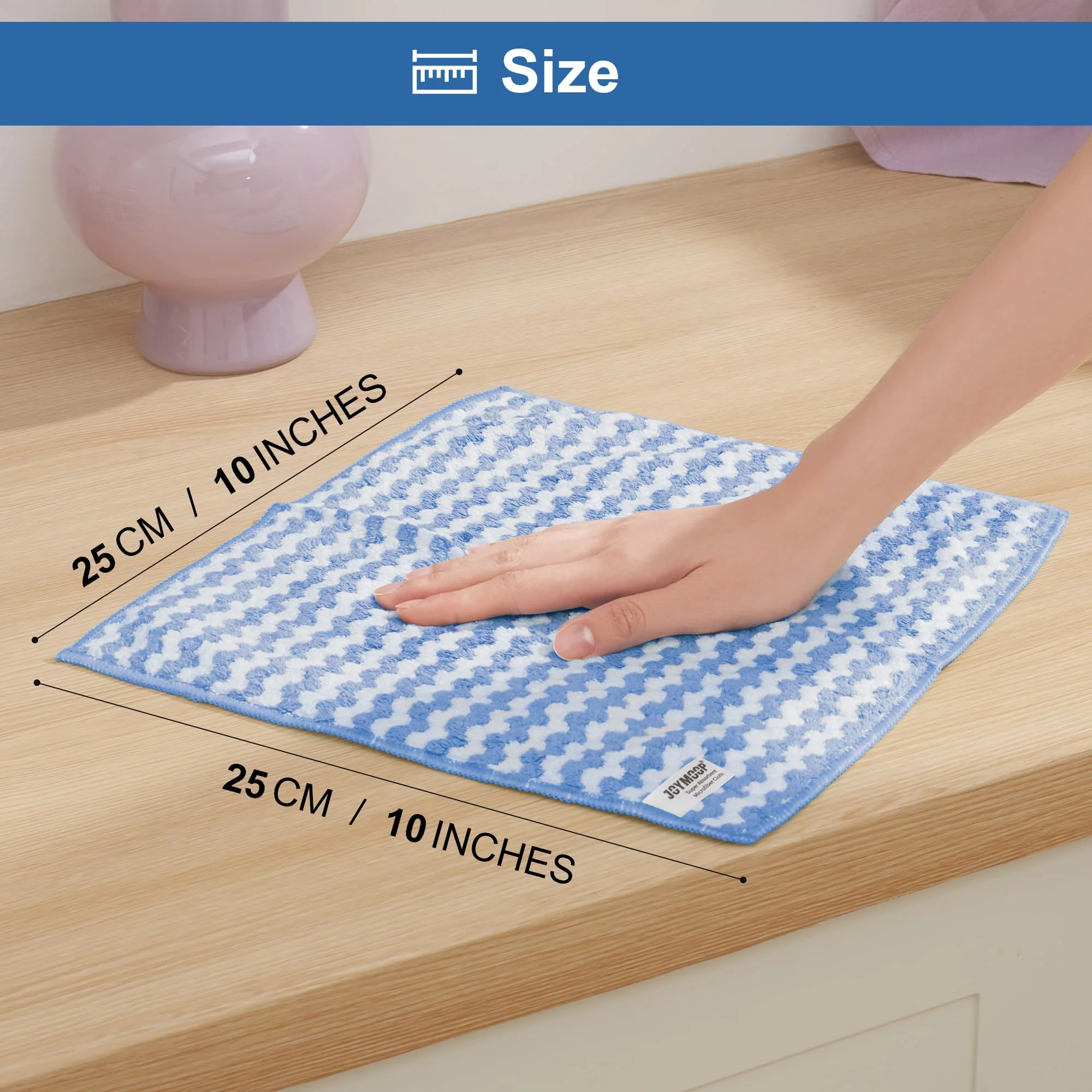 JOYMOOP 108 Packs Microfiber Cleaning Cloths, 10" x 10" Reusable Kitchen Towels, Lint-Free Cleaning Rags, Super Absorbent Cleaning Cloths for Kitchen, Car, and Household Cleaning, Blue - Image 3
