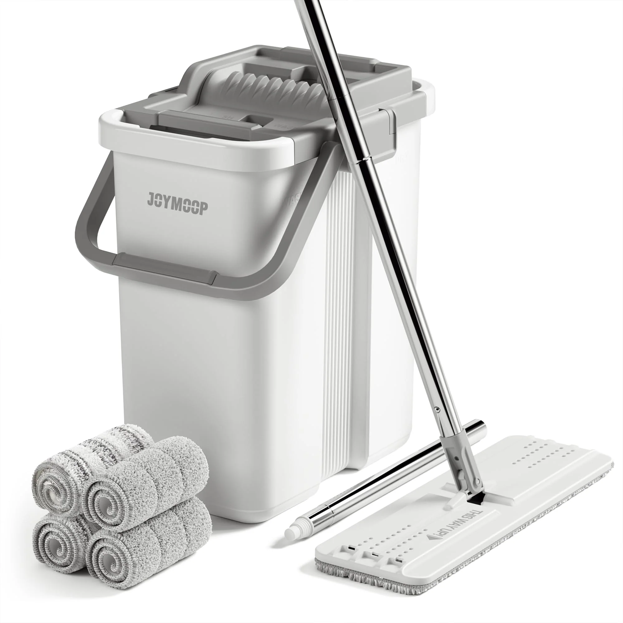 JOYMOOP Mop and Bucket Set, Flat Mop Flat Head, Microfiber Dust Mops for Household & Commercial Wall Cleaner with Long Handle, Hands-Free Floor Cleaning - Image 2