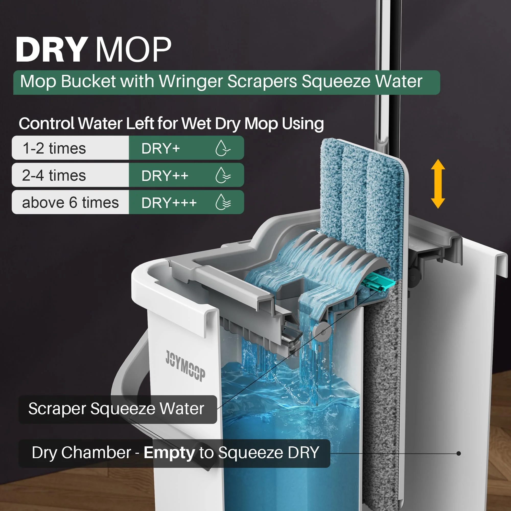 JOYMOOP Mop and Bucket Set, Flat Mop Flat Head, Microfiber Dust Mops for Household & Commercial Wall Cleaner with Long Handle, Hands-Free Floor Cleaning - Image 4