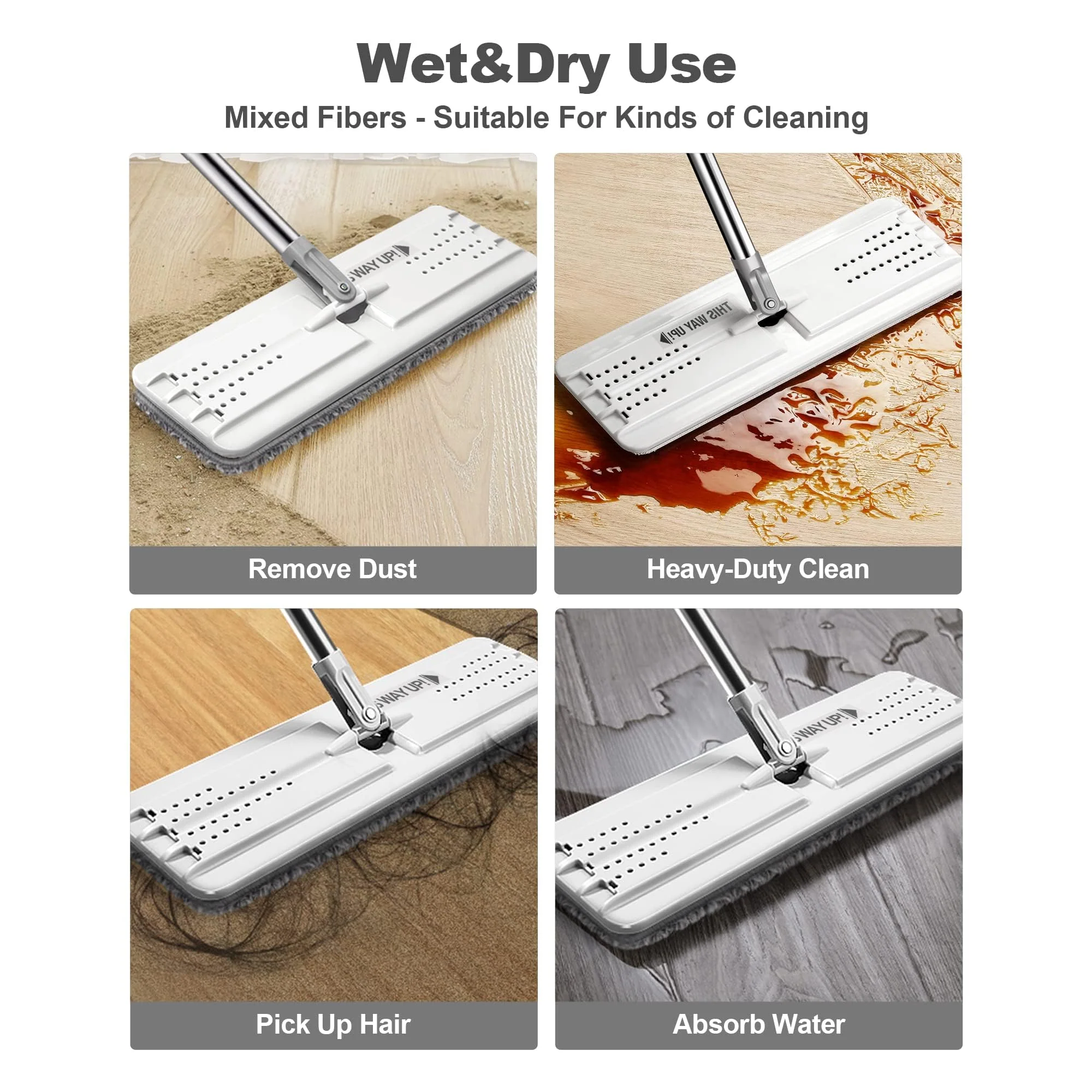 JOYMOOP Mop Replacement Pads, 4-Pack 13" × 4.9" Microfiber Flat Mop Refills, Dual Grey & Stripe Pads for Wet & Dry Cleaning, Fits JOYMOOP Mop Head Refills, Machine Washable, Durable, Scratch-Free - Image 6