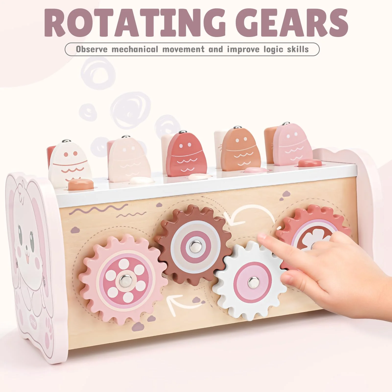 Joyreal Montessori Toys for 1 Year Old Girl Gift - Pink Wooden Hammering Pounding Toy with Xylophone & Fishing Game - Toddler Learning Activities for Kids 1+ 2 3 Year Old Christmas Birthday Gifts - Image 4