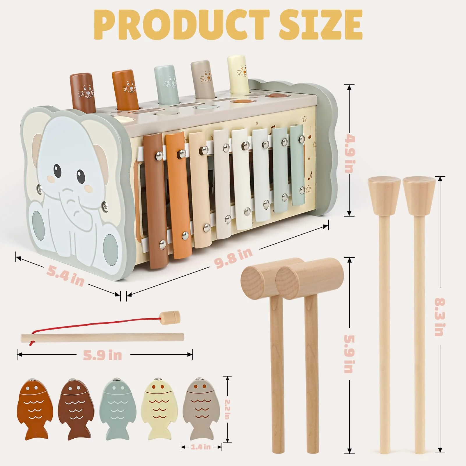 Joyreal Wooden Montessori Toys for 1 Year Old - Hammering Pounding Toy with Xylophone & Fishing Game - Educational Toddler Activities for 1 2 3 Year Old Christmas Birthday Gifts - Image 2