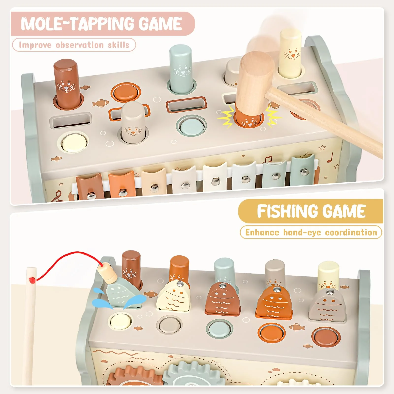 Joyreal Wooden Montessori Toys for 1 Year Old - Hammering Pounding Toy with Xylophone & Fishing Game - Educational Toddler Activities for 1 2 3 Year Old Christmas Birthday Gifts - Image 7