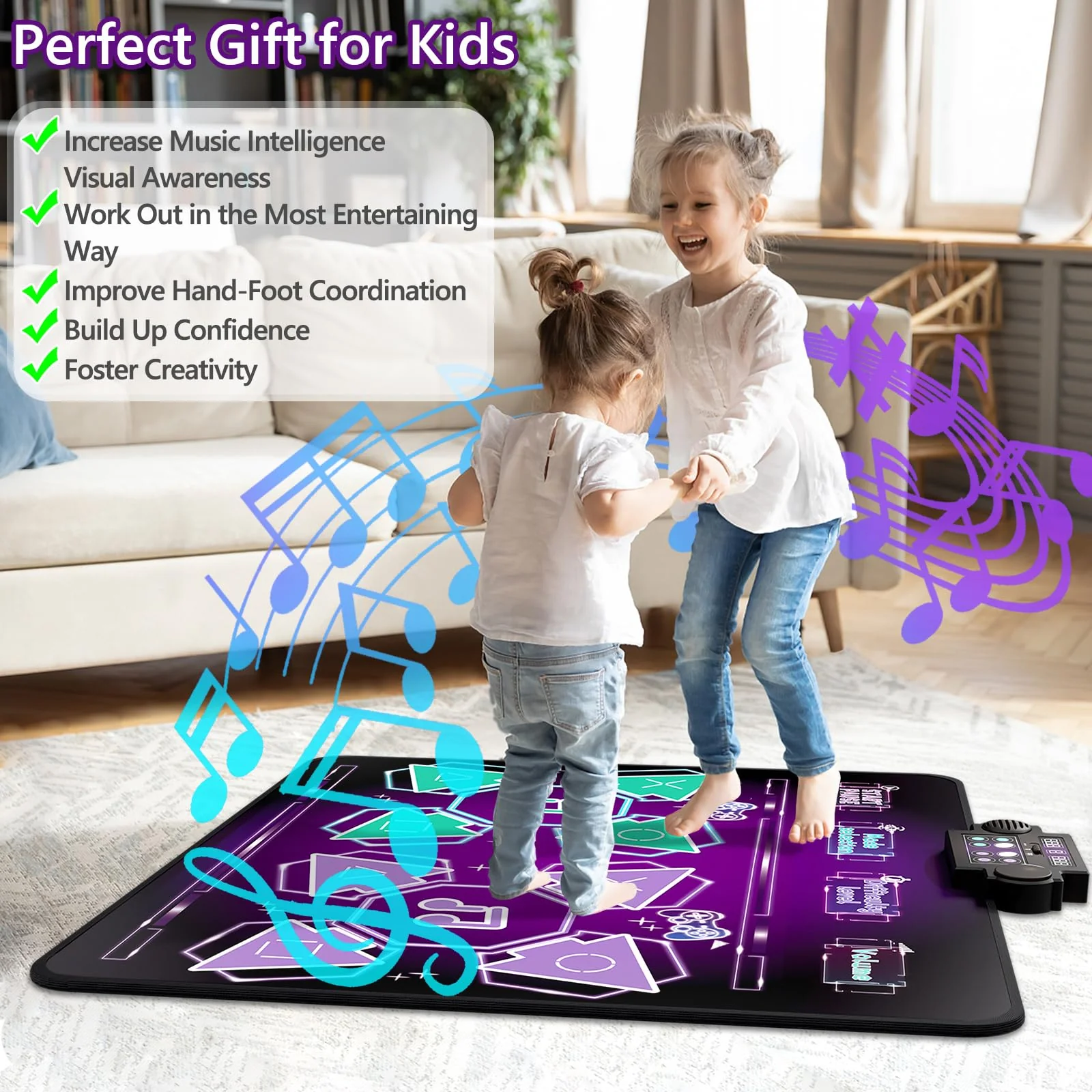 Joyvalley Kids Dance Mat Toys - 2-Player Dance Pad Gifts for Girls Boys Toddlers 3 4 5 6 7 8 9 + Year Old Electronic Dancing Mat Floor Games Toy with Music Light Christmas Birthday Gift (Purple) - Image 5