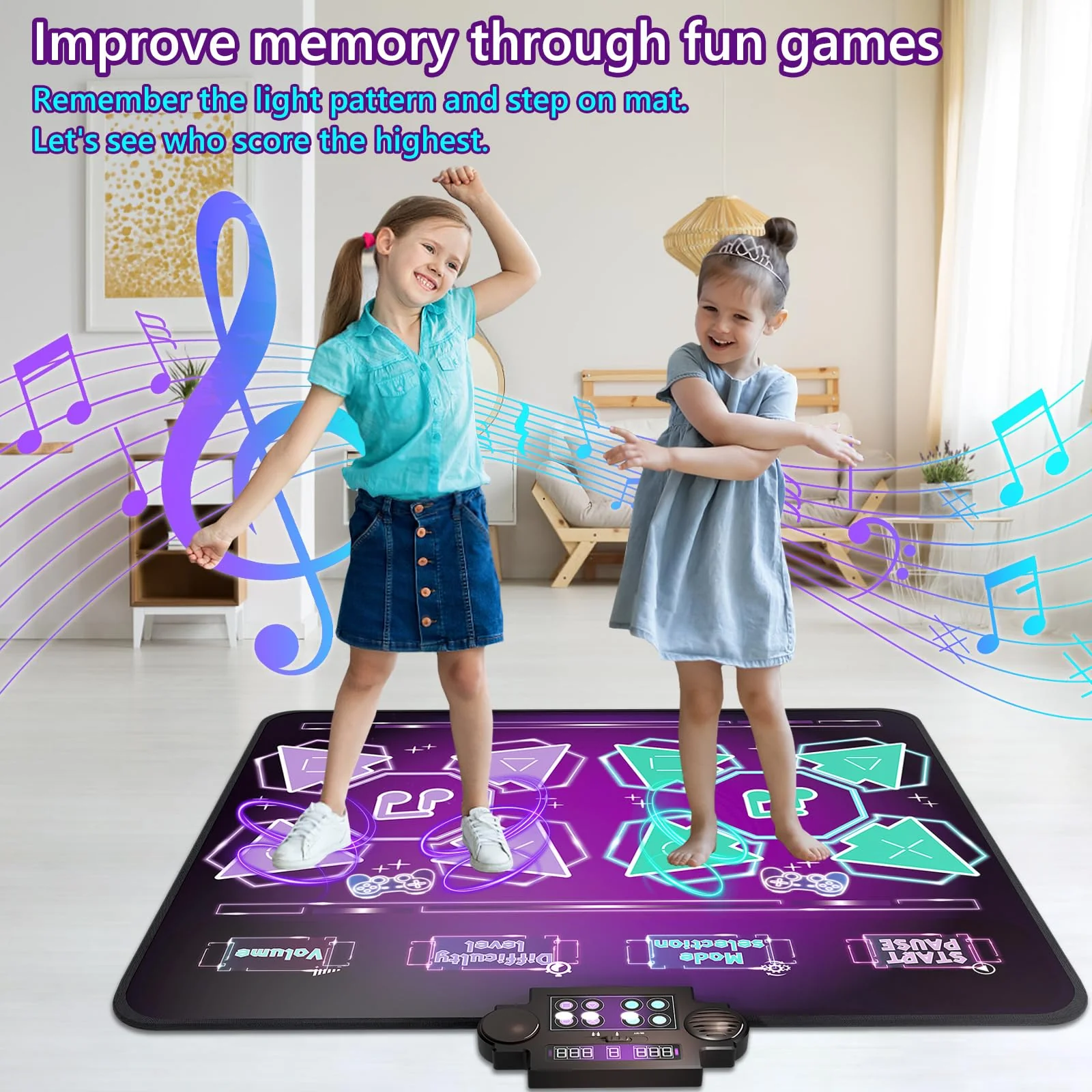 Joyvalley Kids Dance Mat Toys - 2-Player Dance Pad Gifts for Girls Boys Toddlers 3 4 5 6 7 8 9 + Year Old Electronic Dancing Mat Floor Games Toy with Music Light Christmas Birthday Gift (Purple) - Image 7
