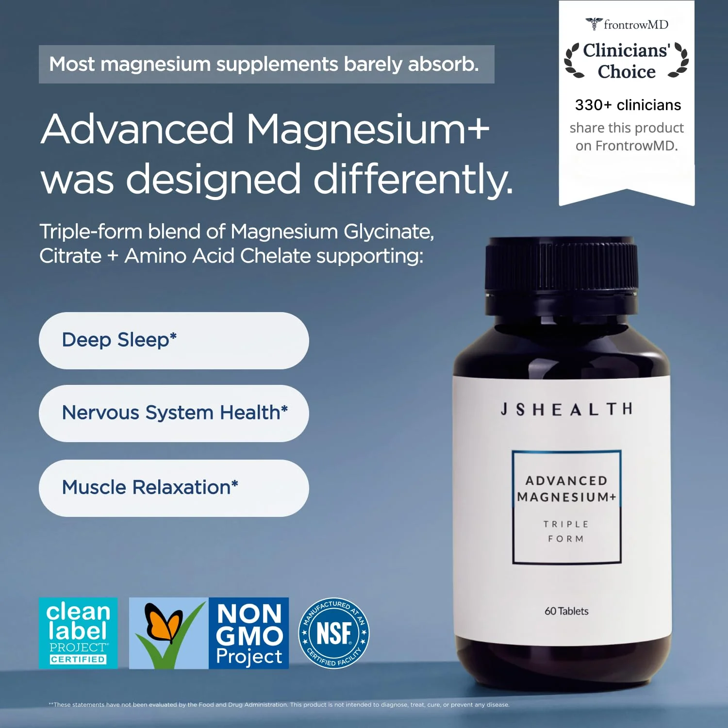 JSHealth Magnesium Supplement for Sleep. 400mg Triple-Form Glycinate, Citrate, Amino Acid Chelate. By Nutritionist Jessica Sepel (120 Tablets)