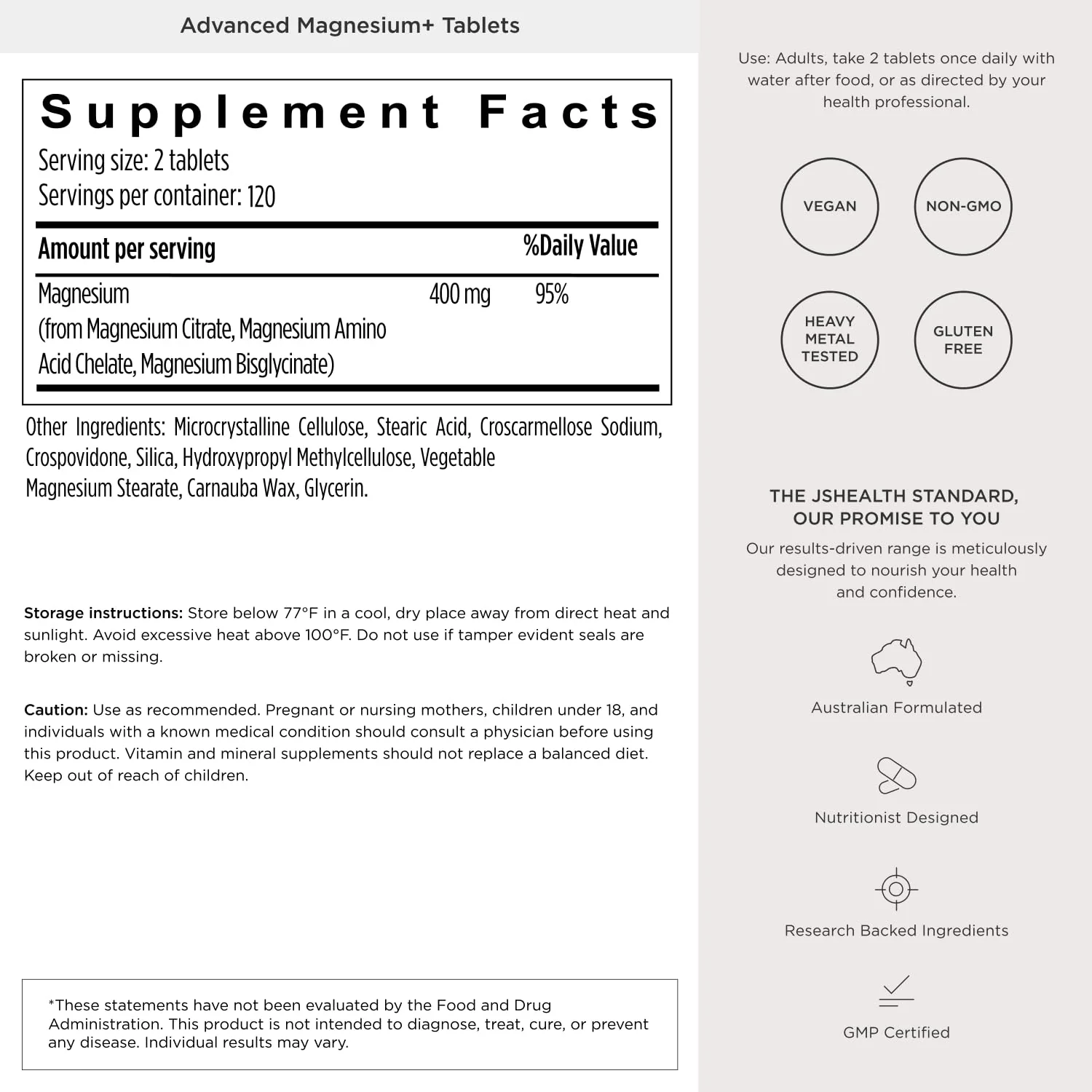 JSHealth Magnesium Supplement for Sleep. 400mg Triple-Form Glycinate, Citrate, Amino Acid Chelate. By Nutritionist Jessica Sepel (120 Tablets) - Image 6