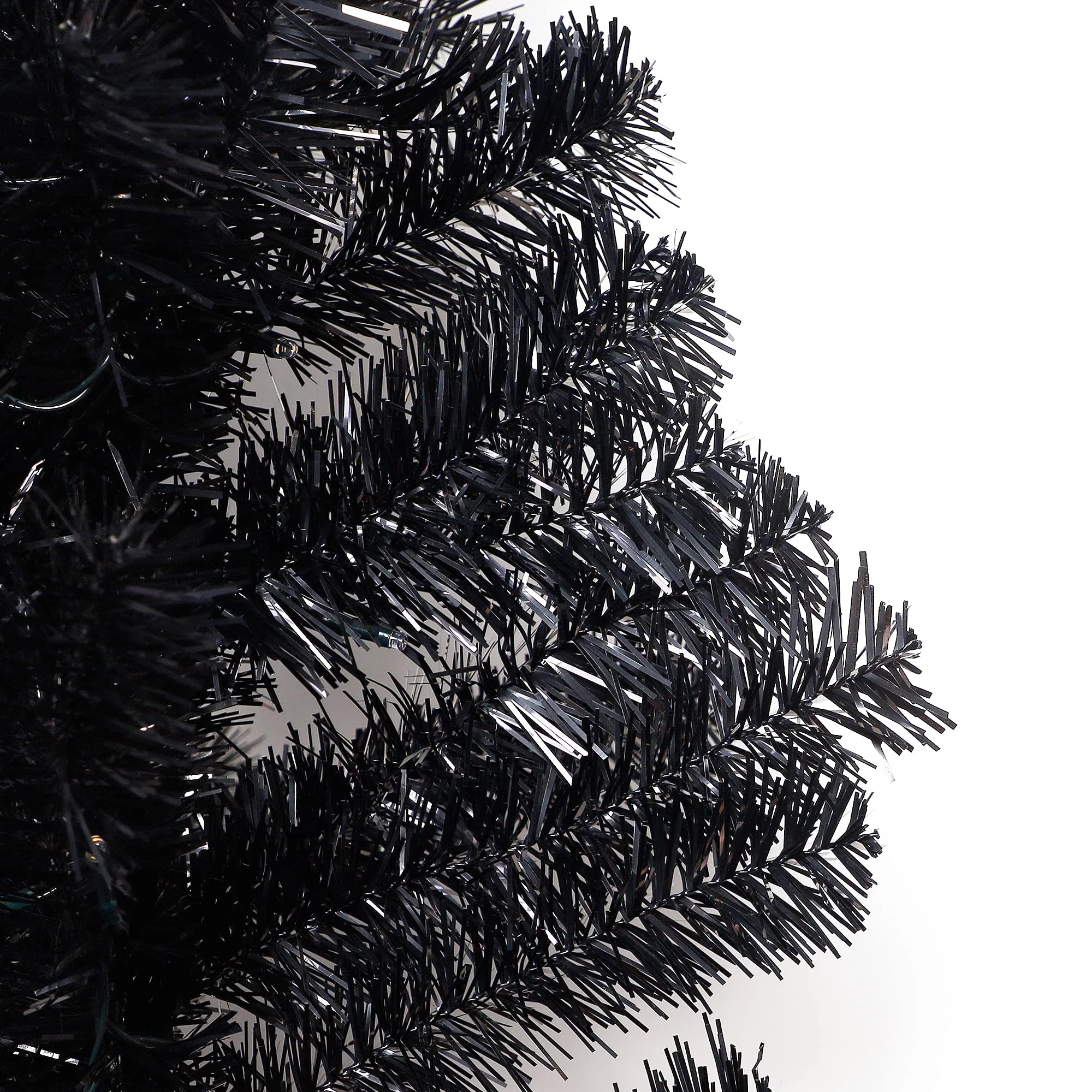 Juegoal Lighted Artificial Halloween Black Christmas Tree, 4FT Black Tinsel Pine Tree with 70 LED Purple Lights, 8 Modes & Timer for Home Party Decorations - Image 5