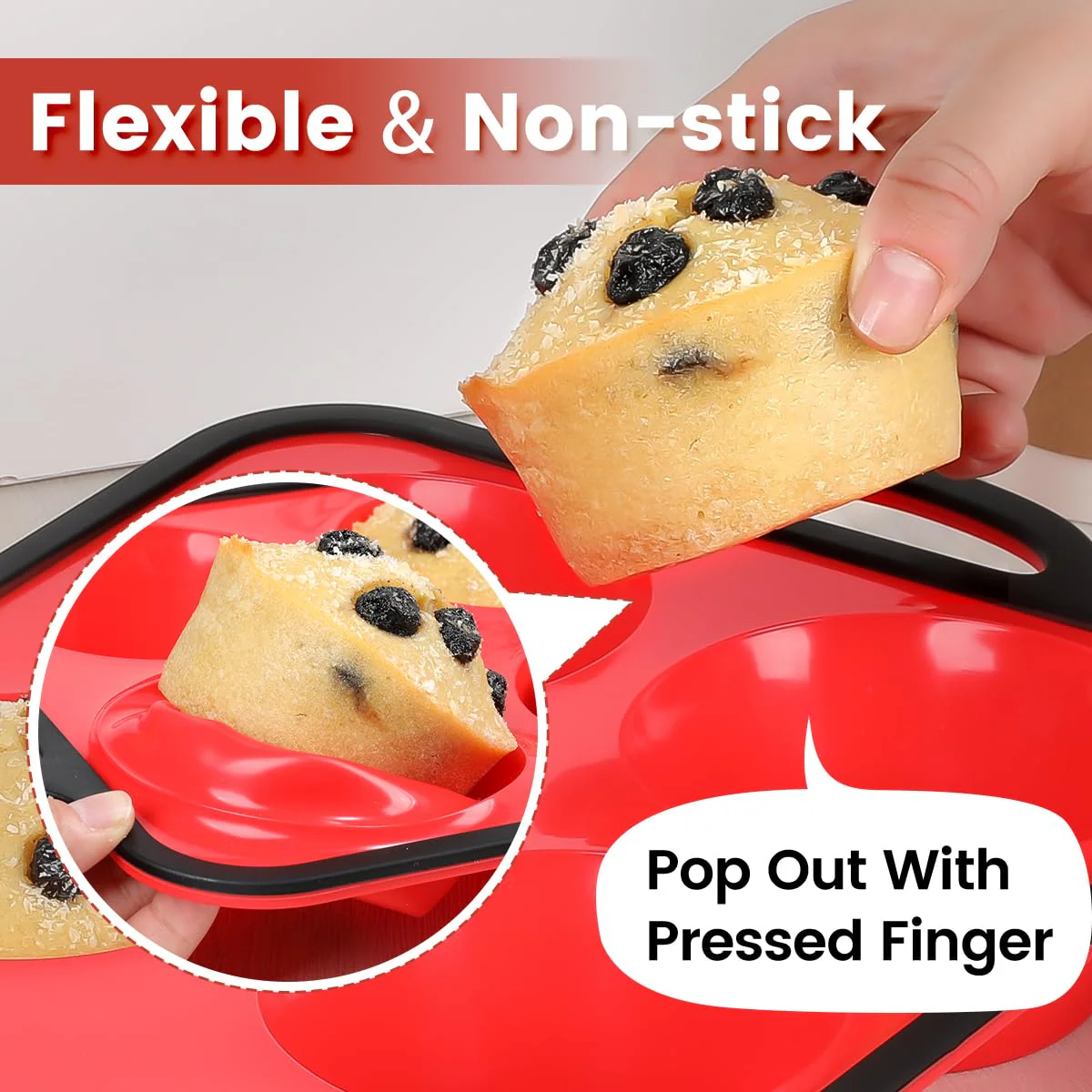 Jumbo Muffin Pan, 3.5 Inch Large Muffin Pan with Metal Reinforced Frame 6 Cup Silicone Jumbo Cupcake Pans for Baking Easy to Handle 2 Pack Red Black Brim - Image 5