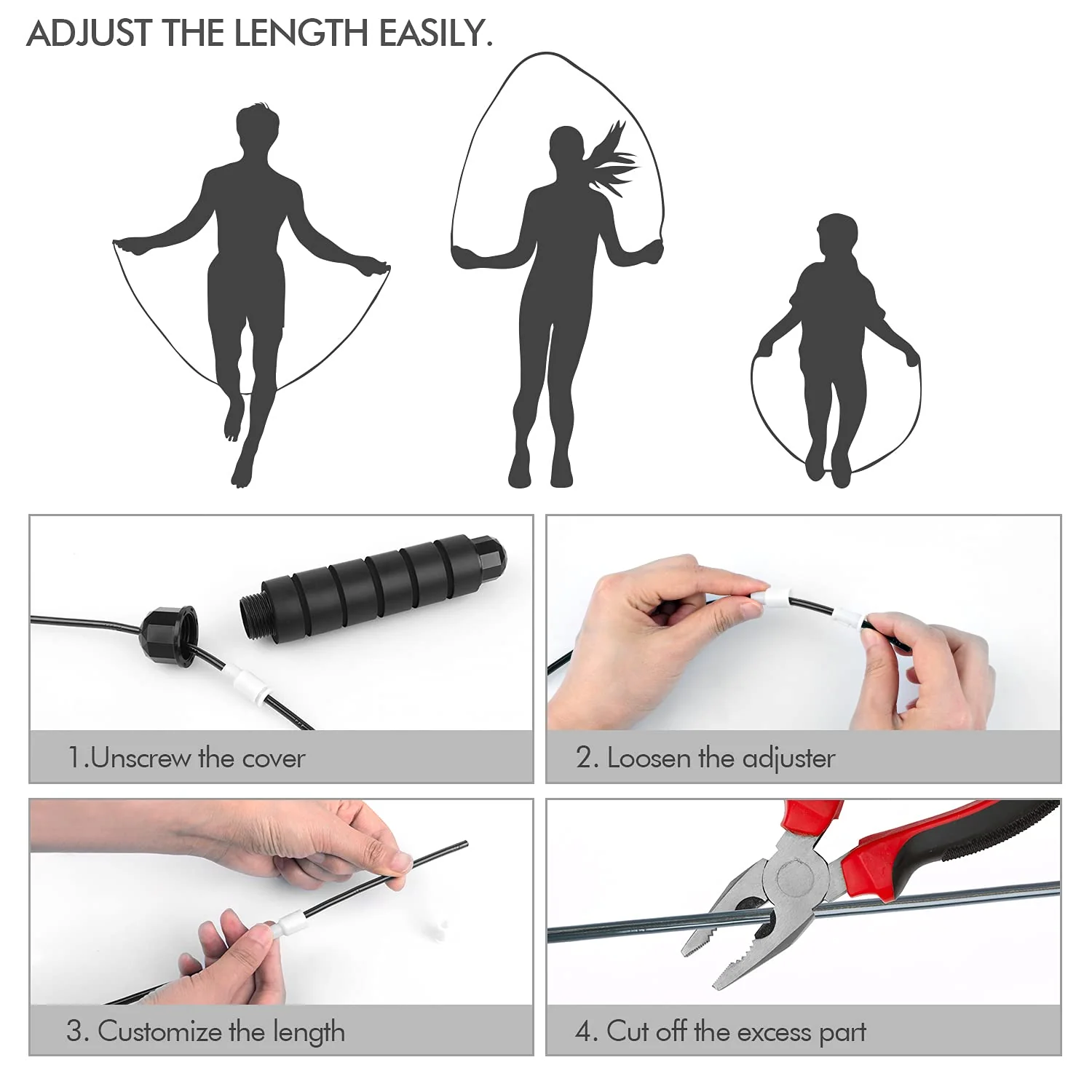Jump Rope, Tangle-Free Rapid Speed Cable with Ball Bearings for Women, Men, and Kids, Adjustable Steel Workout with Foam Handles for Fitness, Home Exercise & Slim Body (Black+Red). - Image 5