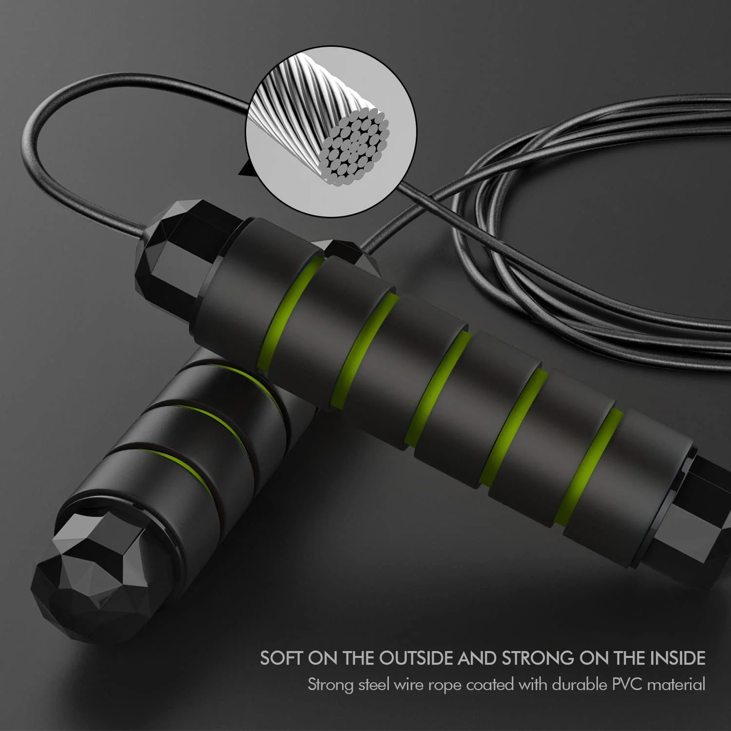 Jump Rope, Tangle-Free Rapid Speed Jumping Rope Cable with Ball Bearings for Women, Men, and Kids, Adjustable Steel Jump Rope Workout with Foam Handles for Fitness,1 Pck,Green - Image 6