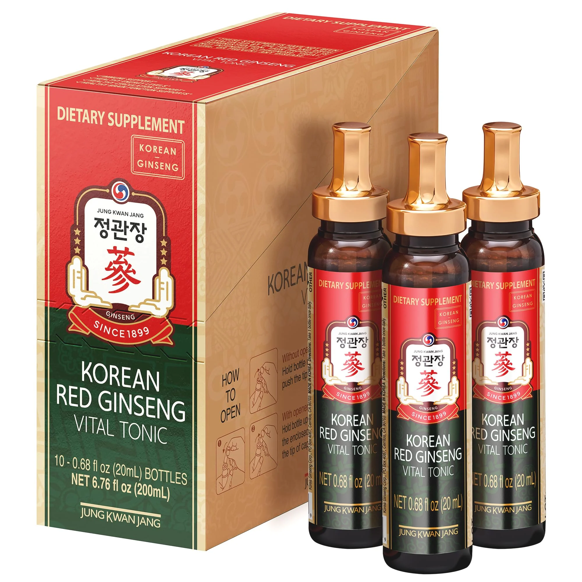 JungKwanJang Korean Red Ginseng Vital Tonic Gift Set Energy Shot Panax Ginseng Giftset for Immune System Booster and Wellness Recovery, Natural Herbs, Vitamins and Minerals - 10 Bottles - Image 2