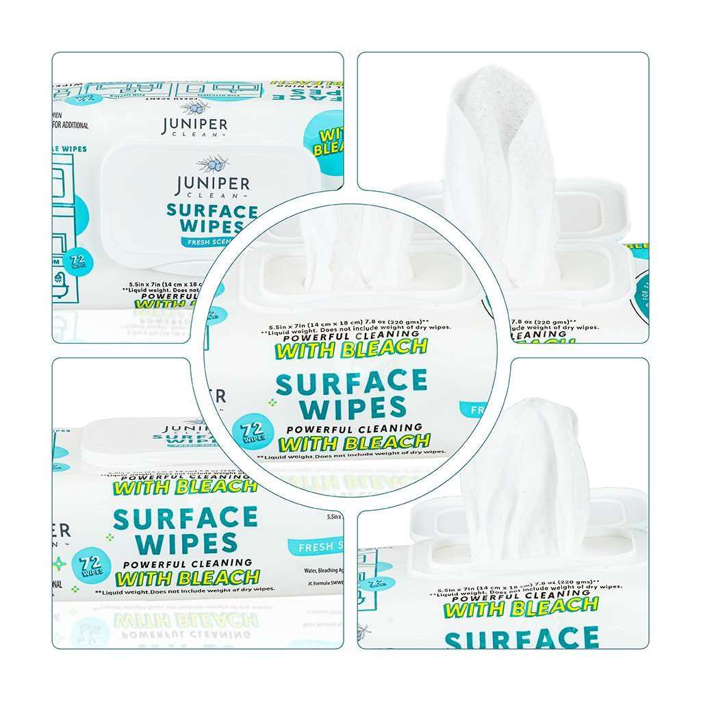Juniper CLEAN 6 Pack Surface Cleaning Wipes with Bleach, All-Purpose Cleaner for Bathroom, Kitchen, Office, 72 Count Soft Flow, Fresh Scent, Lint Free & Durable - Image 2