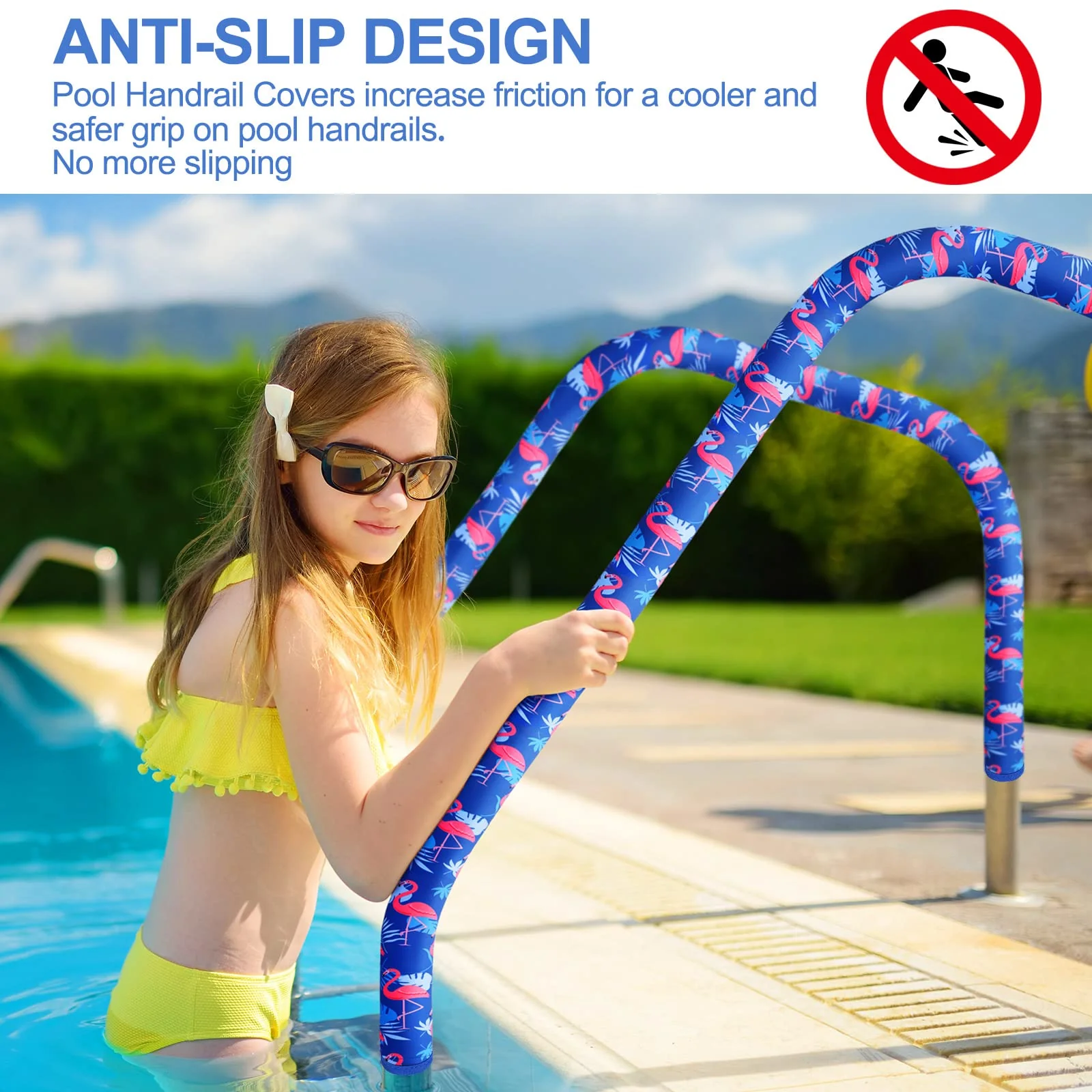 Junkin Pool Handrail Cover 10 ft Swimming Pool Ladder Hand Rail Cover with Zippers Slip Resistant Railing Flamingo Blue Rail Grip for Inground Pools Swimming Hand Railing - Image 5