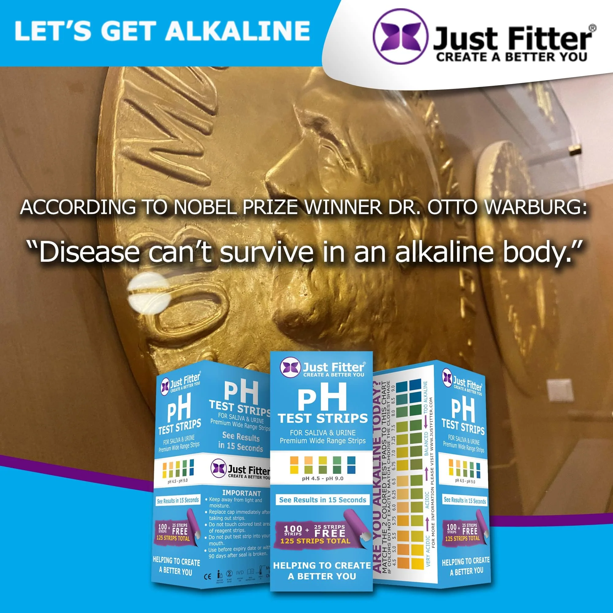Just Fitter pH Test Strips for Testing Alkaline and Acid Levels in the Body. Track & Monitor Your pH Level Using Saliva and Urine. Get Highly Accurate Results in Seconds. - Image 3