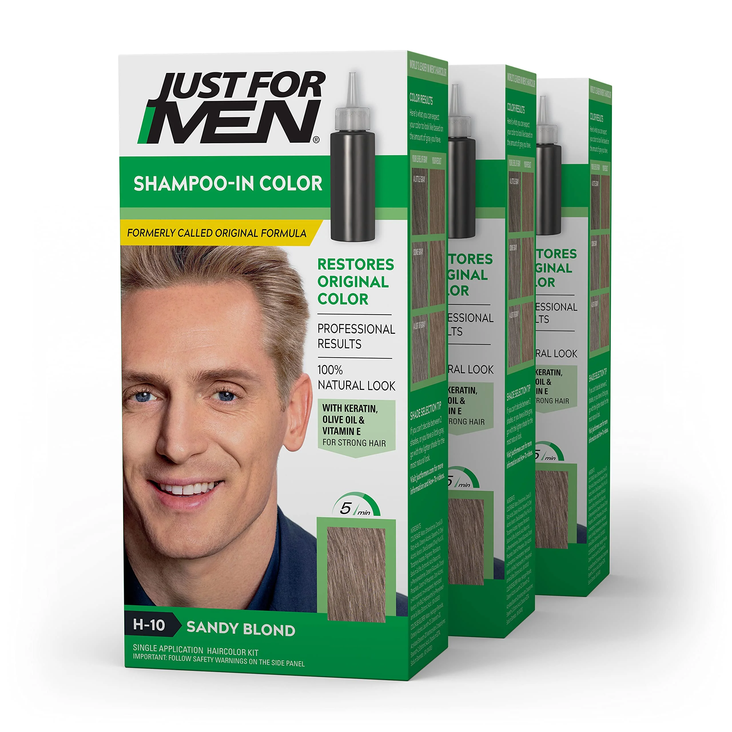 Just For Men Shampoo-In Hair Color, Sandy Blond 10, 1 Application, (Pack Of 3)