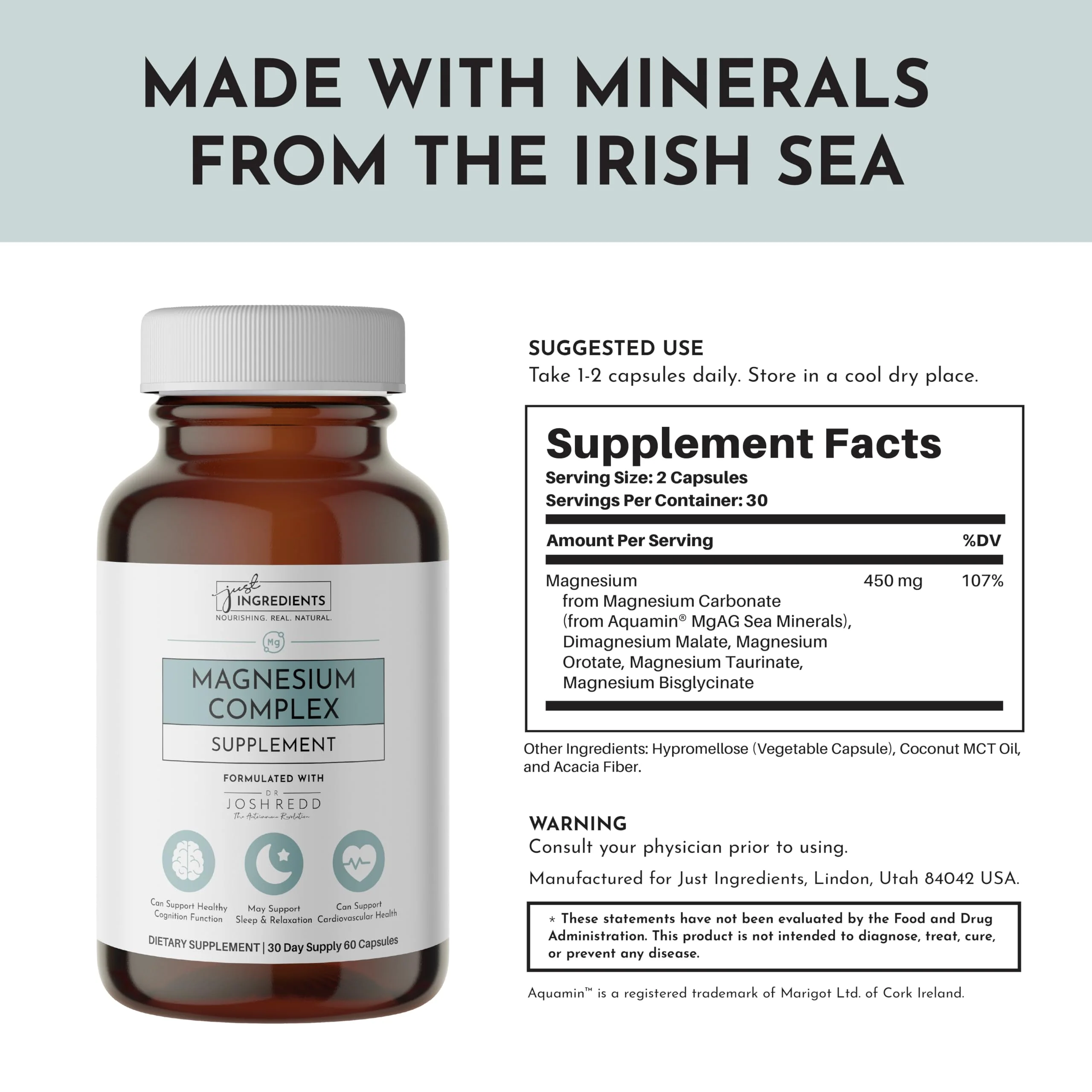 Just Ingredients Magnesium Complex - Five Bioavailable Forms for Relaxation, Sleep, Mood Support - 60 Capsules - Image 4