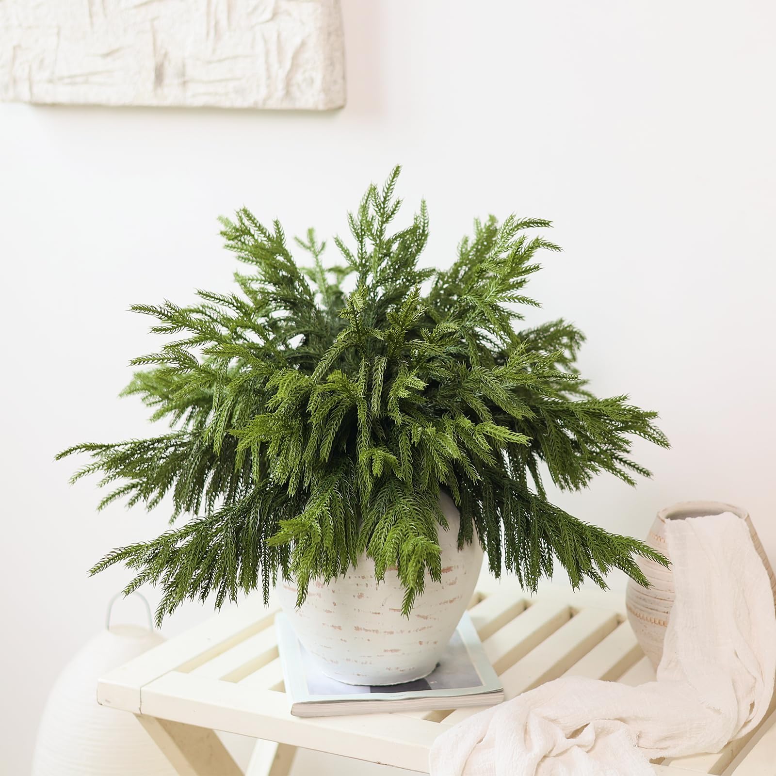 Juxdp 20 Pcs Real Touch Norfolk Pine Branches, Artificial Christmas Green Plants Branch Faux Greenery Stem Fake Pine Picks for Vase DIY Crafts Garland Wreath Xmas Indoor Outdoor Decor(18 Inches) - Image 6