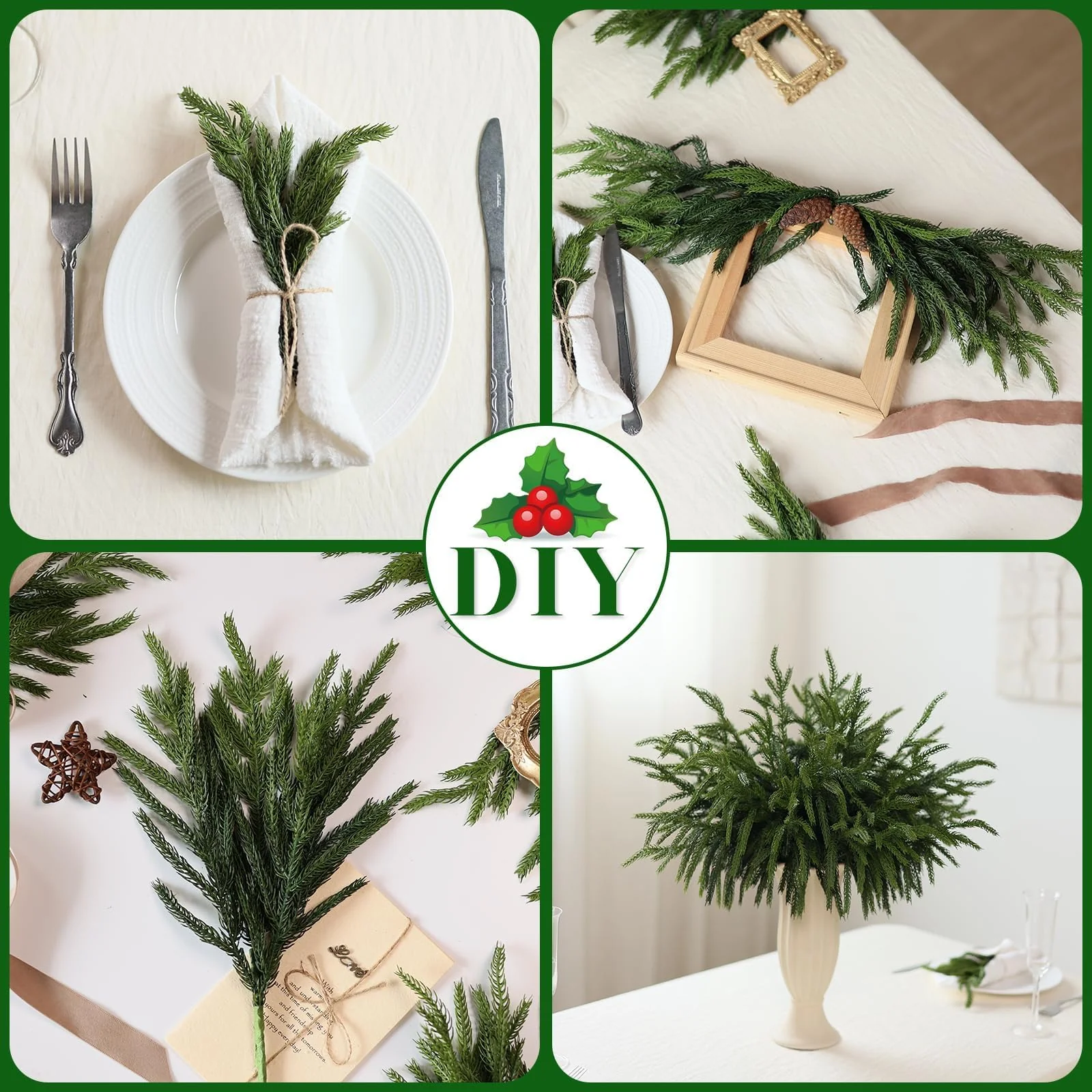 Juxdp 20 Pcs Real Touch Norfolk Pine Branches, Artificial Christmas Green Plants Branch Faux Greenery Stem Fake Pine Picks for Vase DIY Crafts Garland Wreath Xmas Indoor Outdoor Decor(18 Inches) - Image 8
