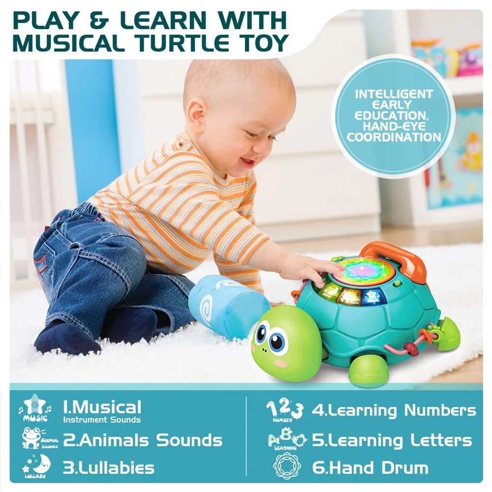 Jyusmile Baby Toys 6 to 12 Months, Musical Turtle Crawling Infant Toys, Early Learning Educational Toy with Light & Sound, Christmas Birthday Gifts for Boy Girl 7 8 9 10 11 Month 0-1 Year Old - Image 5