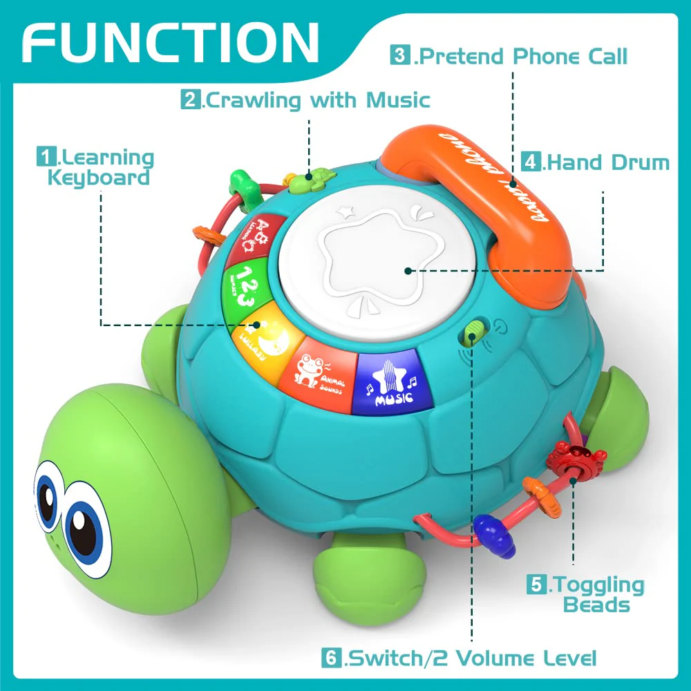 Jyusmile Baby Toys 6 to 12 Months, Musical Turtle Crawling Infant Toys, Early Learning Educational Toy with Light & Sound, Christmas Birthday Gifts for Boy Girl 7 8 9 10 11 Month 0-1 Year Old - Image 7