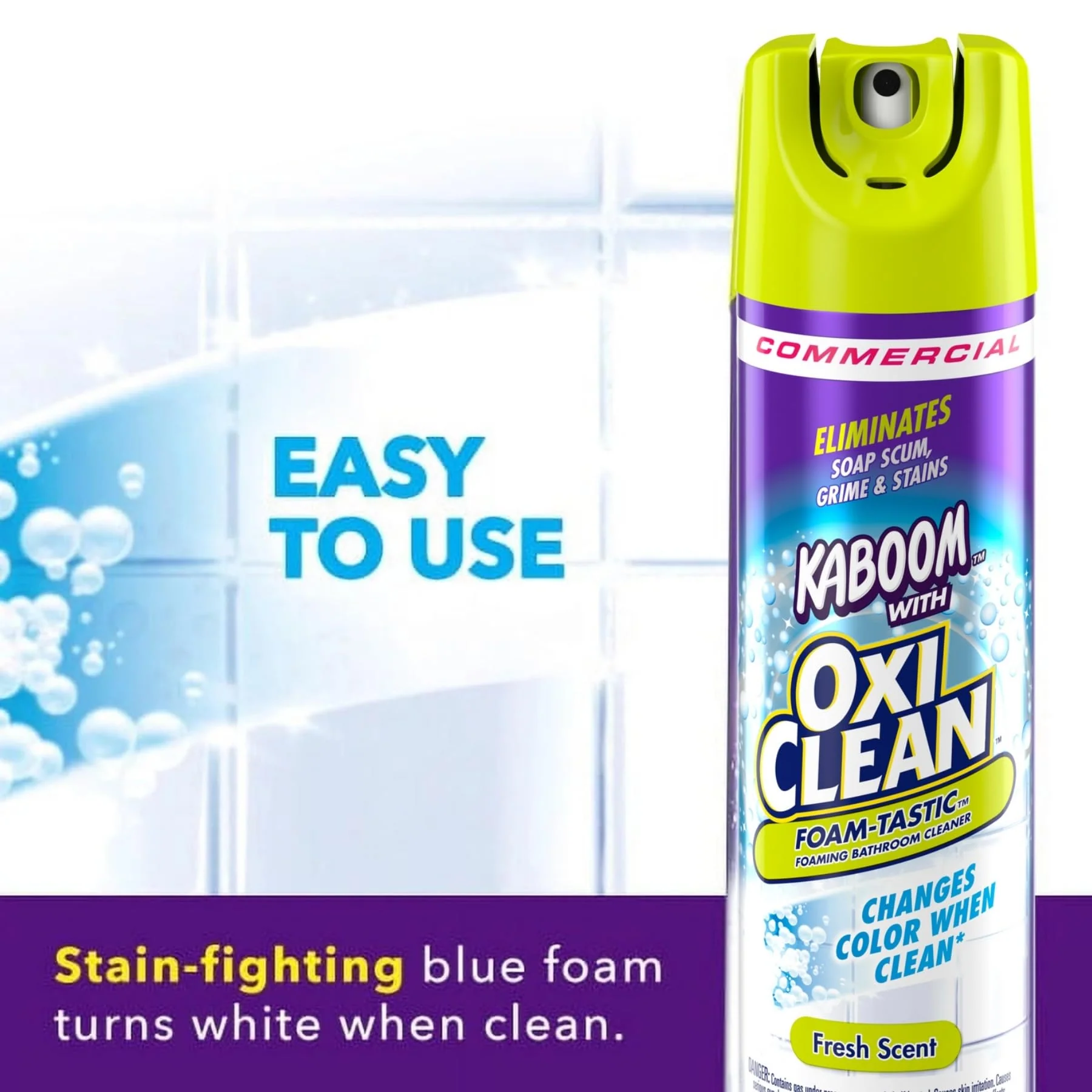 Kaboom 5703700071CT Foamtastic Bathroom Cleaner, Fresh Scent, 19 oz Spray Can, 8/Carton - Image 4