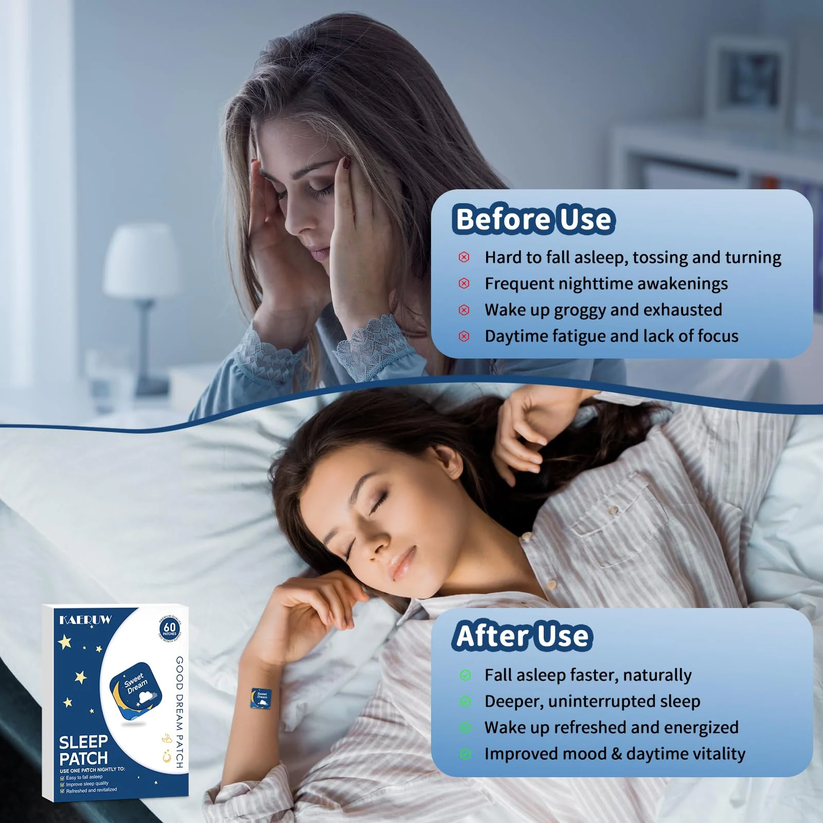 Kaeruw Sleep Patches for Adults with Magnesium and Sour Cherry Extract - Plant-Based Sleep Aid - Easy to use Suitable for Both Men and Women-1 Box 60 Count-Sleep 02 - Image 6