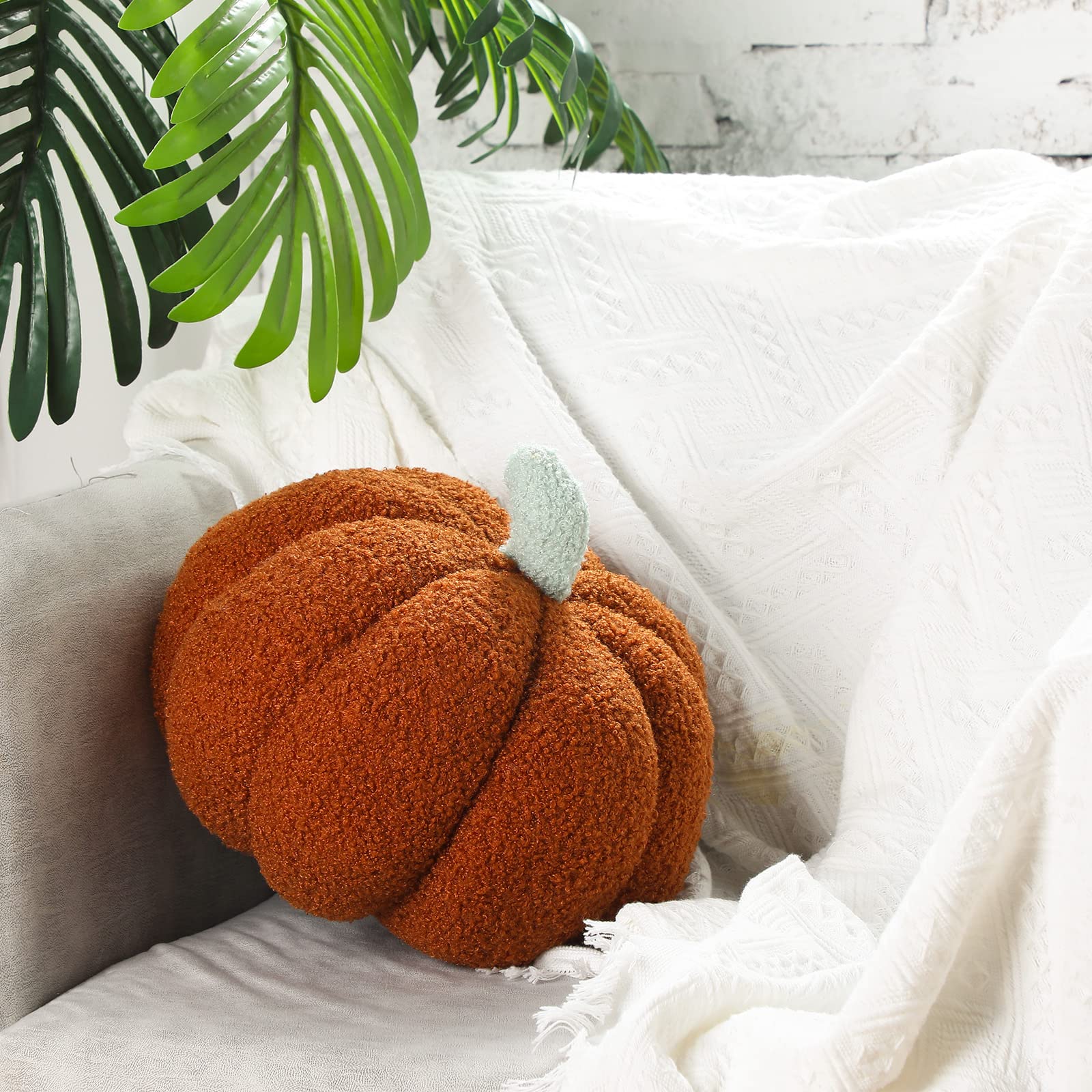 Kajaia 2 Pcs Simulated Pumpkin Pillow Plush 11 x 9.5 Inch 3D Cushion Fall Decorations Stuffed Throw Pillows Toy for Thanksgiving Christmas Halloween Bedroom Sofa Couch Supplies (White,Brown) - Image 4
