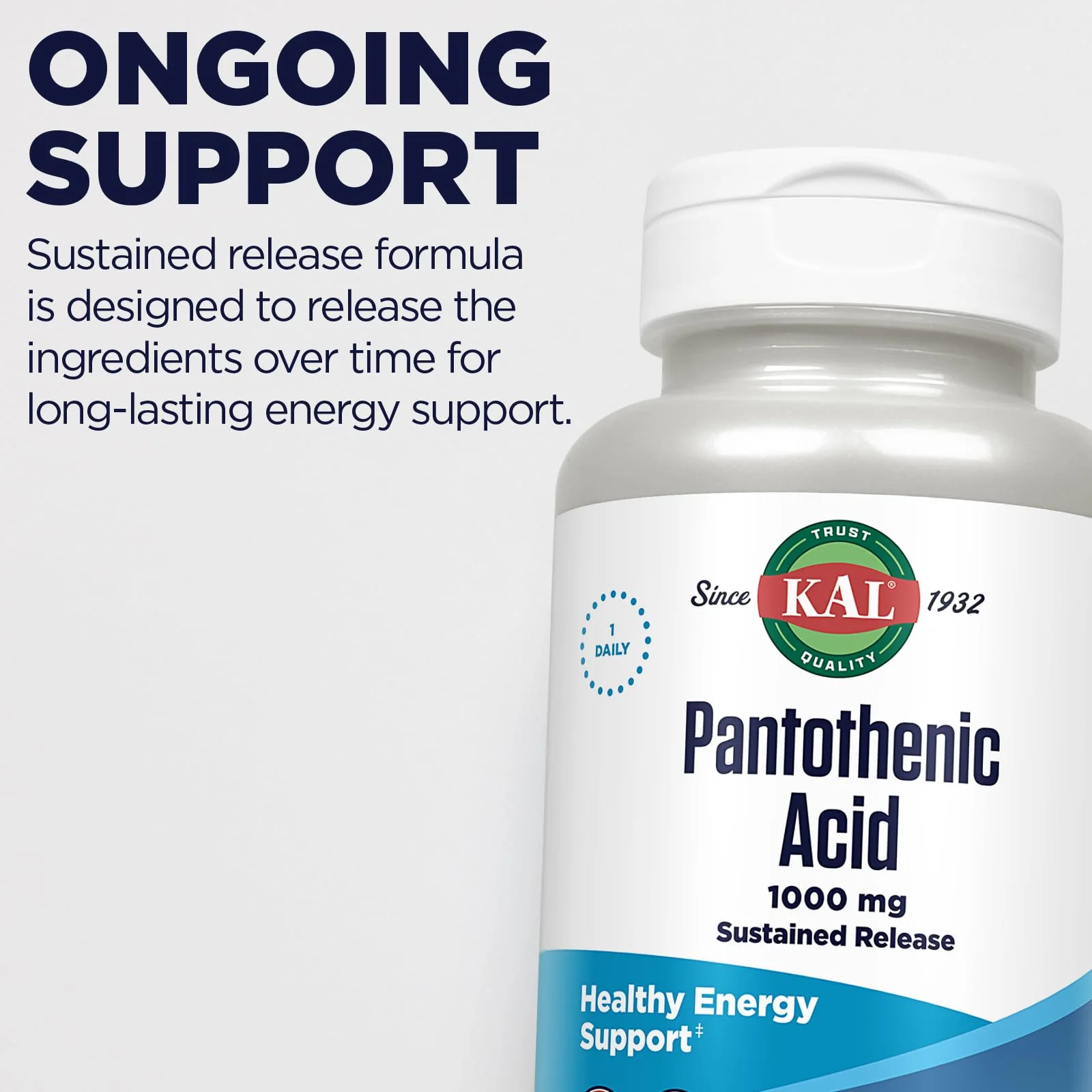 KAL Pantothenic Acid 1000mg Supplement for Men & Women - Vitamin B5 1000 mg, Supports Cellular Energy Metabolism, Nerve Function, Sustained Release, Vegan - 100 Tablets - Image 3