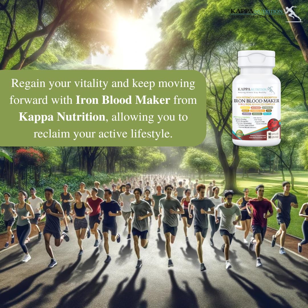 KAPPA NUTRITION Iron 26mg, Vitamin C & Orange 150mg, Folate 667mcg DFE, Vitamin B12, Beetroot, Brewers Yeast, Broccoli & MCT Oil 9 in 1 Advanced Complex (90 Capsules) - Image 2