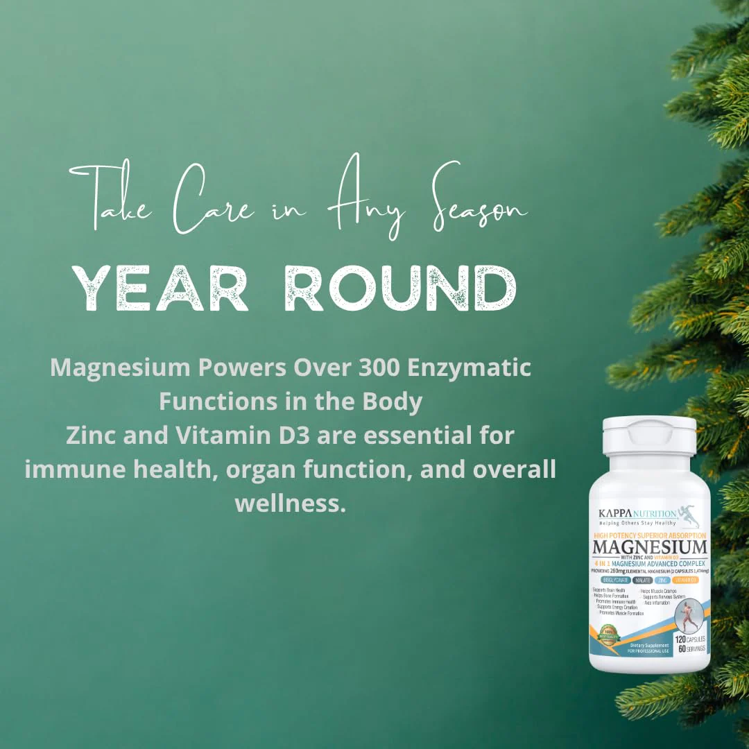 Kappa Nutrition Magnesium 4-in-1, 280mg Elemental Magnesium (Bisglycinate, Malate) + Zinc & Vitamin D3, Brain, Sleep, Energy, Muscle, Immune Support, 120 Vegan Capsules. - Image 6