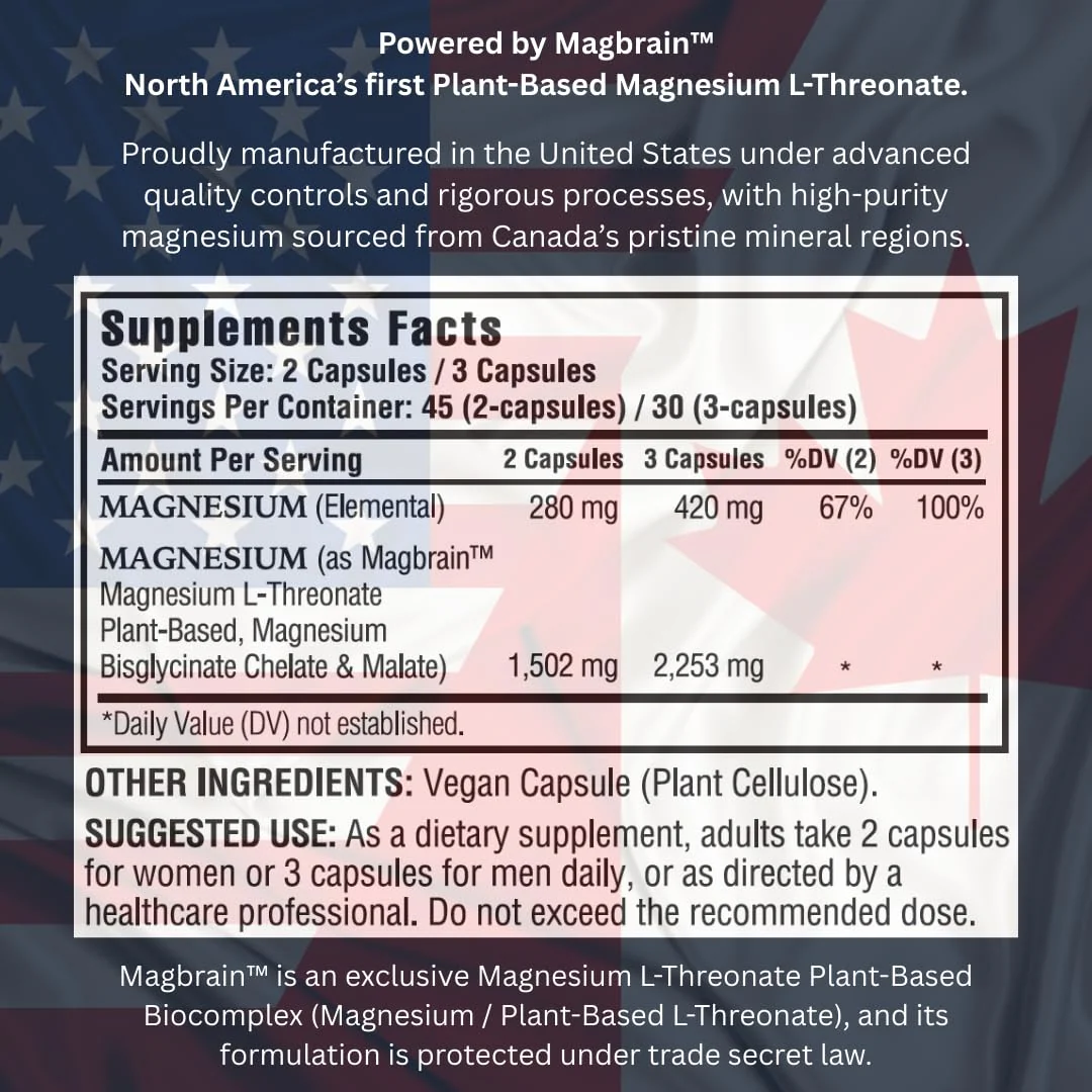 Kappa Nutrition Powered by Magbrain™ Magnesium L-Threonate Plant-Based, 90 Vegan Capsules, 420mg Elemental Magnesium (3 Capsules) from 2,253mg, Brain, Sleep & Muscle Support. - Image 3